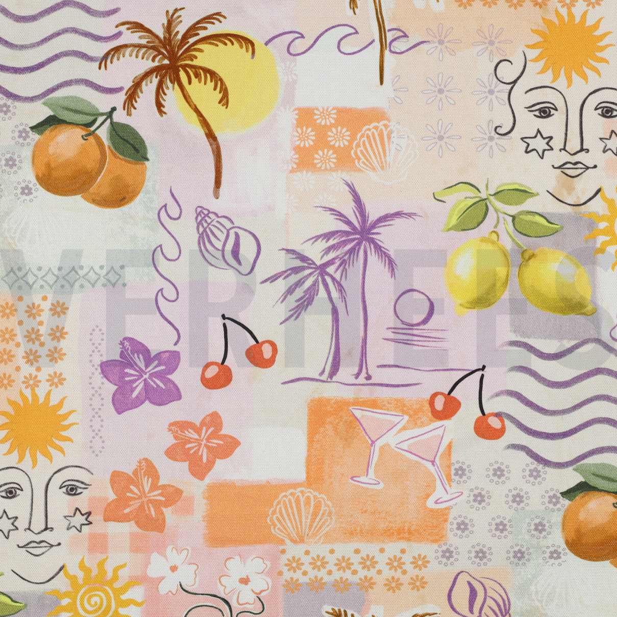 CANVAS DIGITAL TROPICAL PATCHWORK PEACH (high resolution)