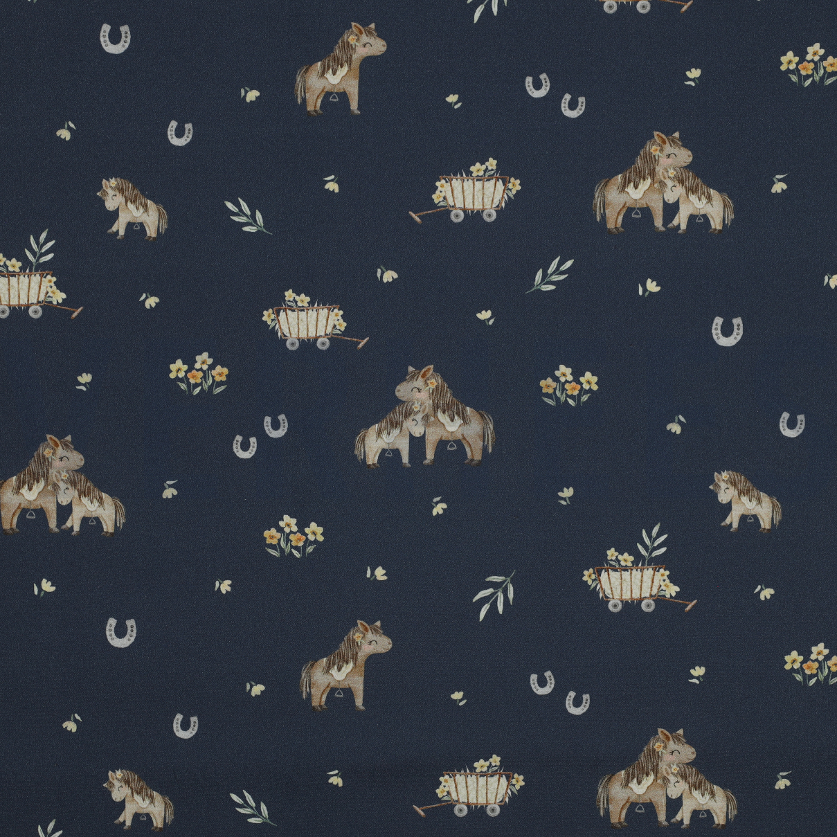 FINE POPLIN DIGITAL SWEET HORSES NAVY (high resolution)