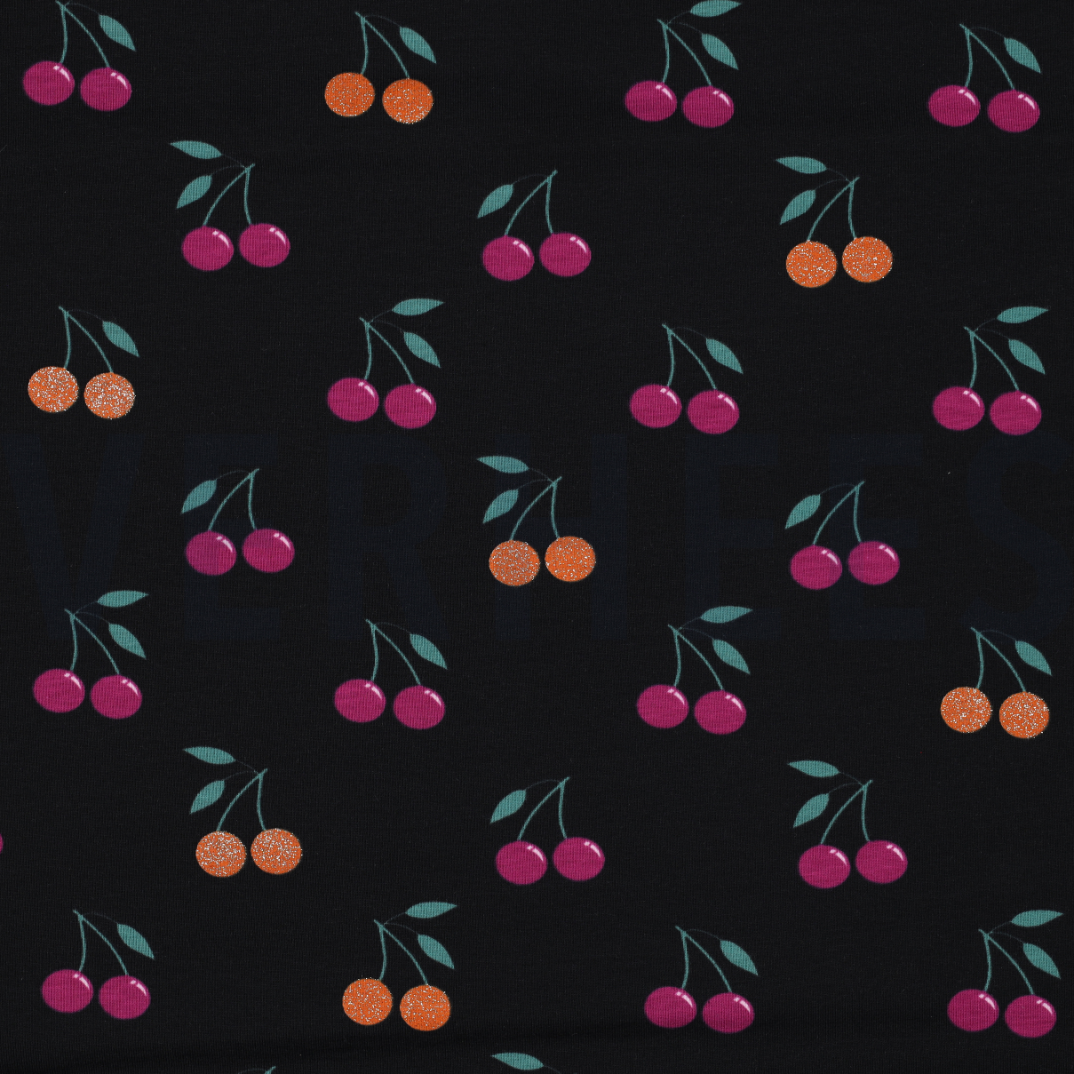 JERSEY GLITTER CHERRIES BLACK (high resolution)