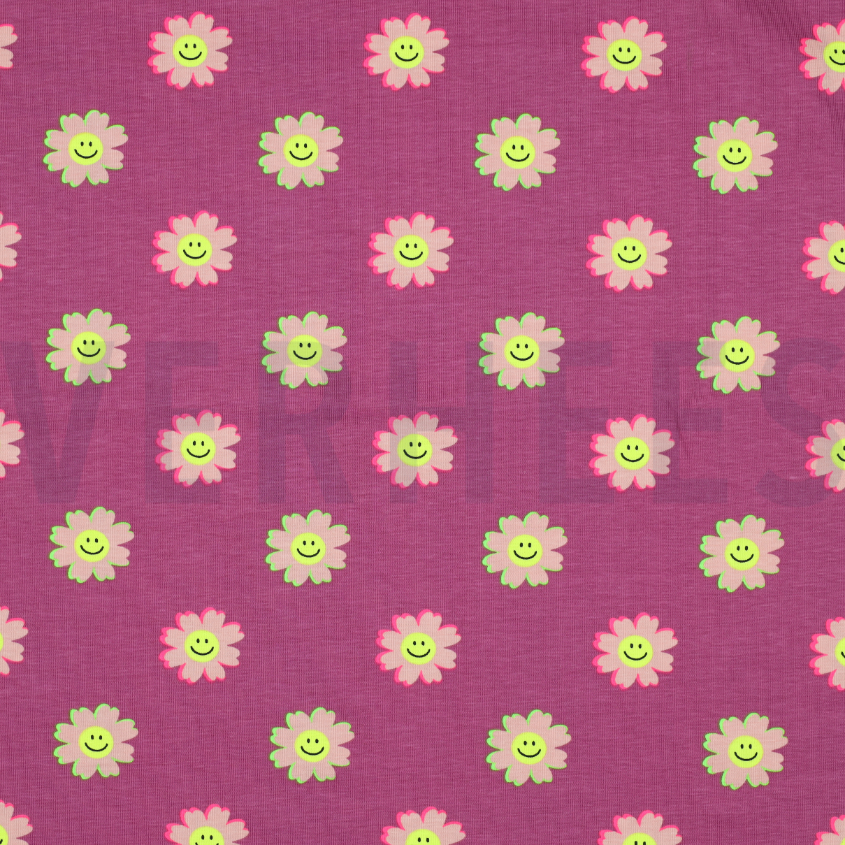 JERSEY NEON HAPPY FLOWERS FUCHSIA (high resolution)