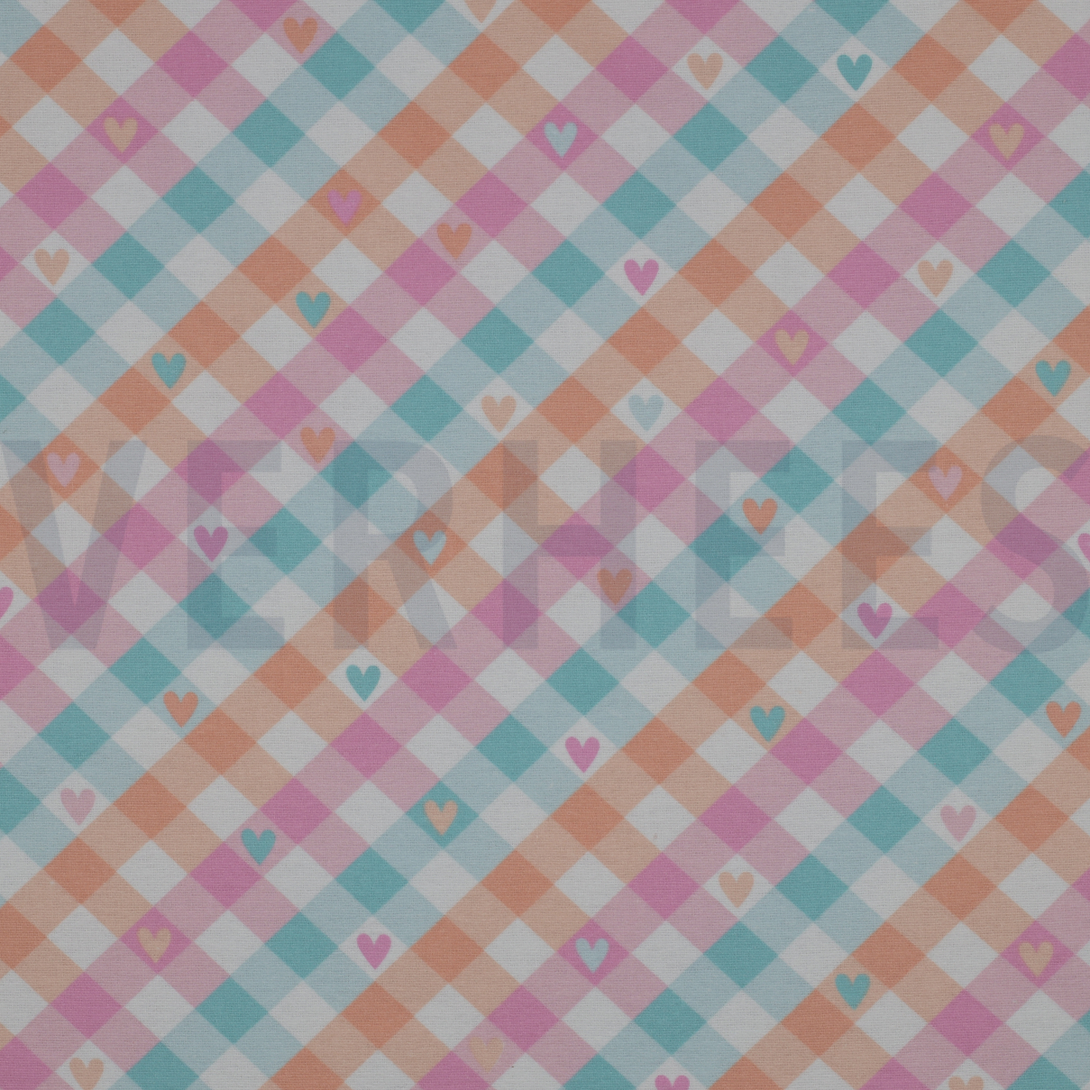 FLANNEL CHECK WITH HEARTS MINT / PEACH (high resolution)