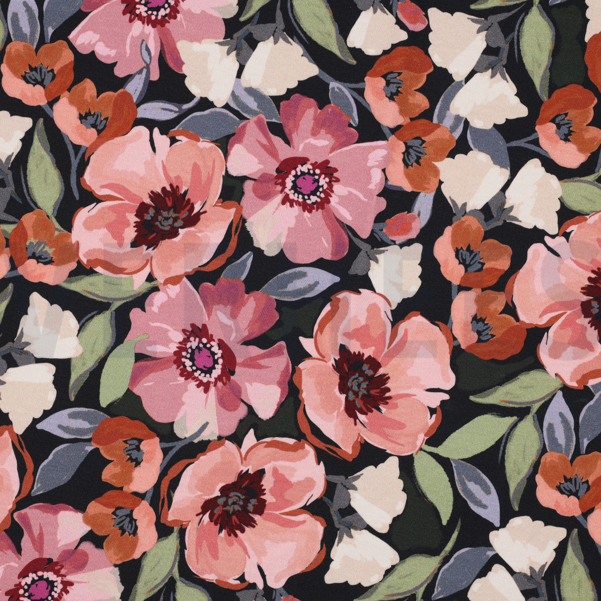 FRENCH TERRY DIGITAL FLOWERS NAVY (high resolution)