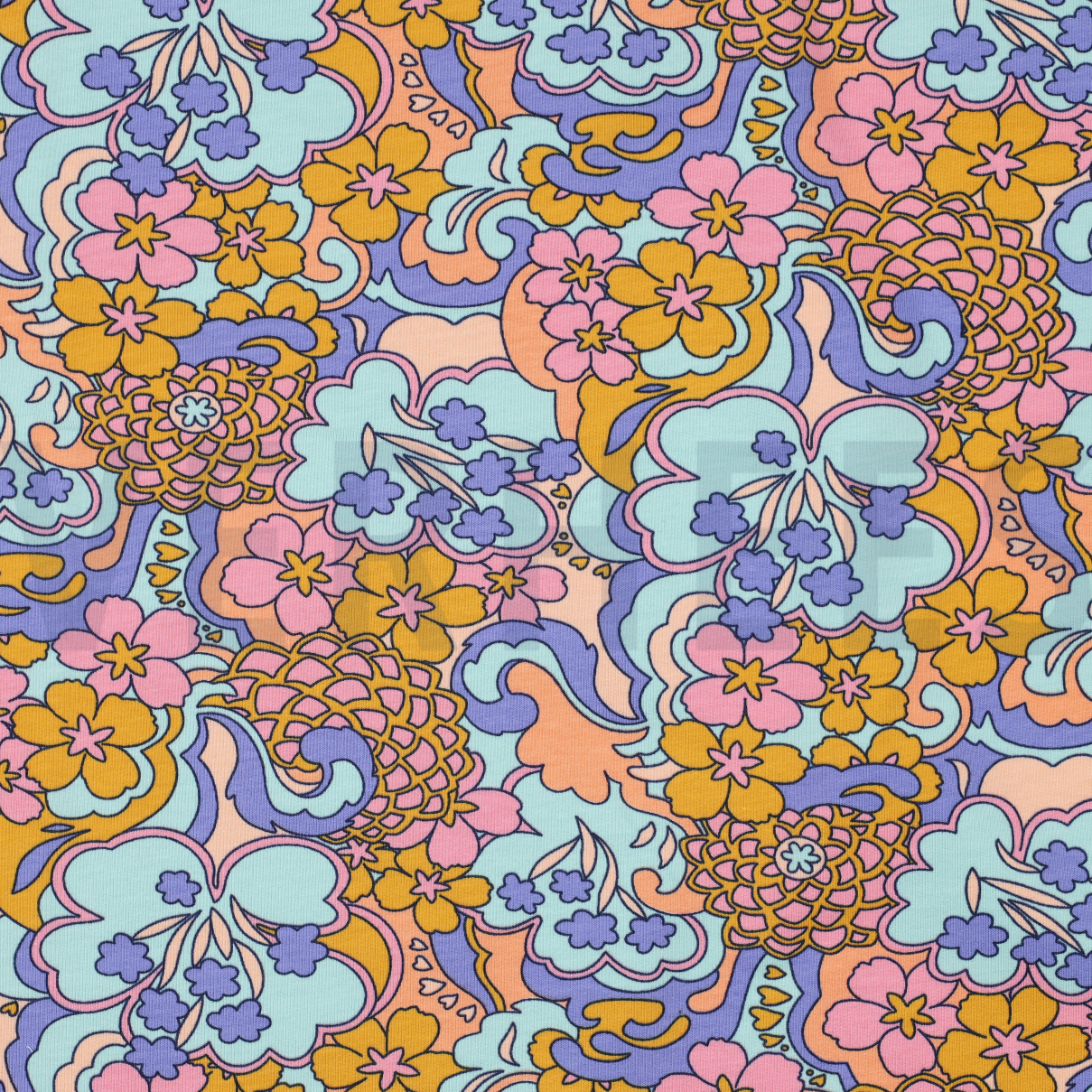 FRENCH TERRY ABSTRACT FLOWERS BLUE (high resolution)