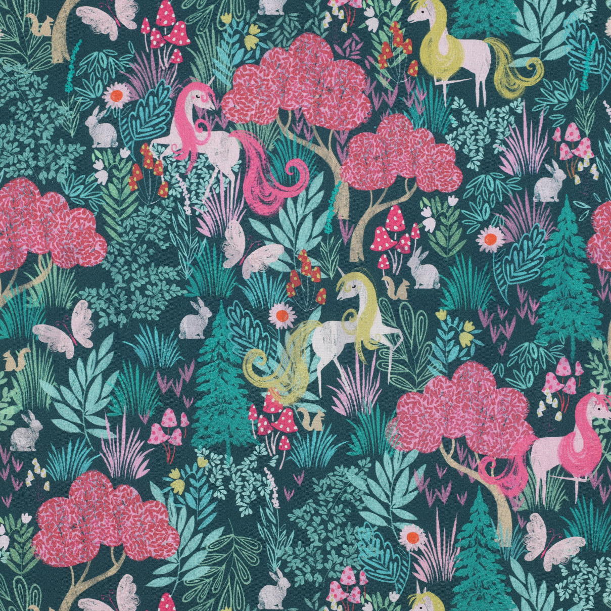 FINE POPLIN DIGITAL UNICORNS DARK GREEN (high resolution)