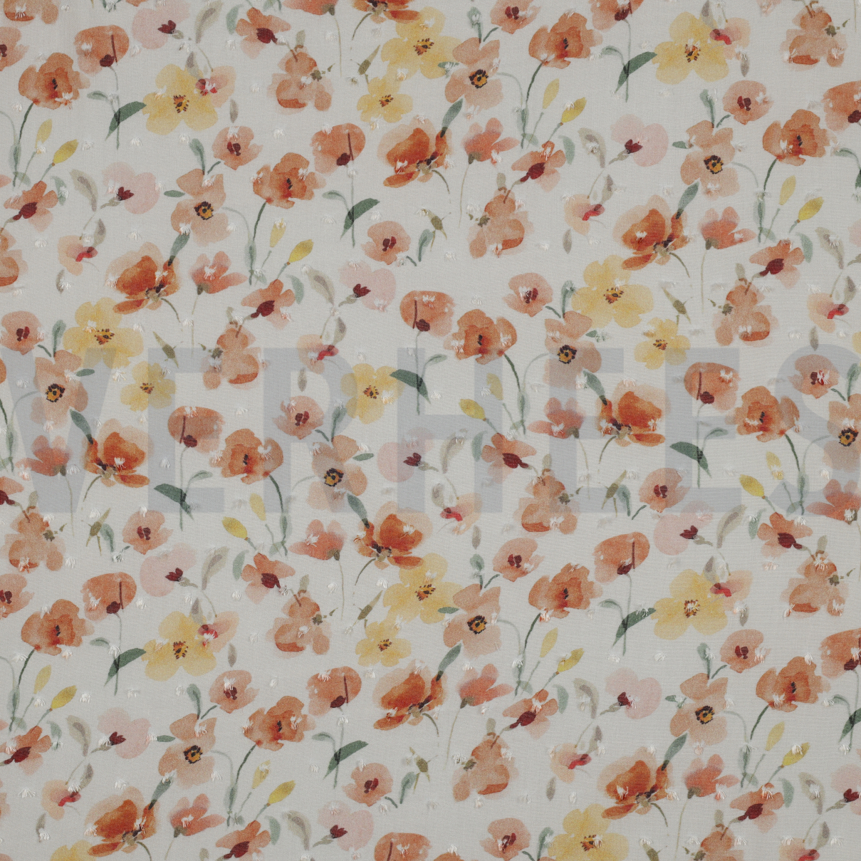 VISCOSE DOBBY DIGITAL FLOWERS ORANGE (high resolution)