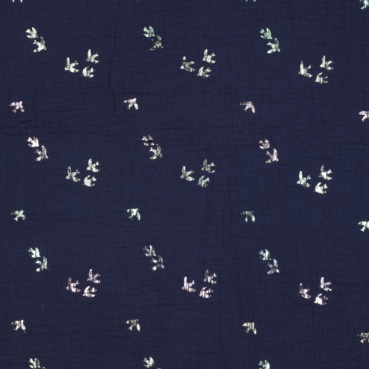 DOUBLE GAUZE FOIL BIRDS NAVY (high resolution)