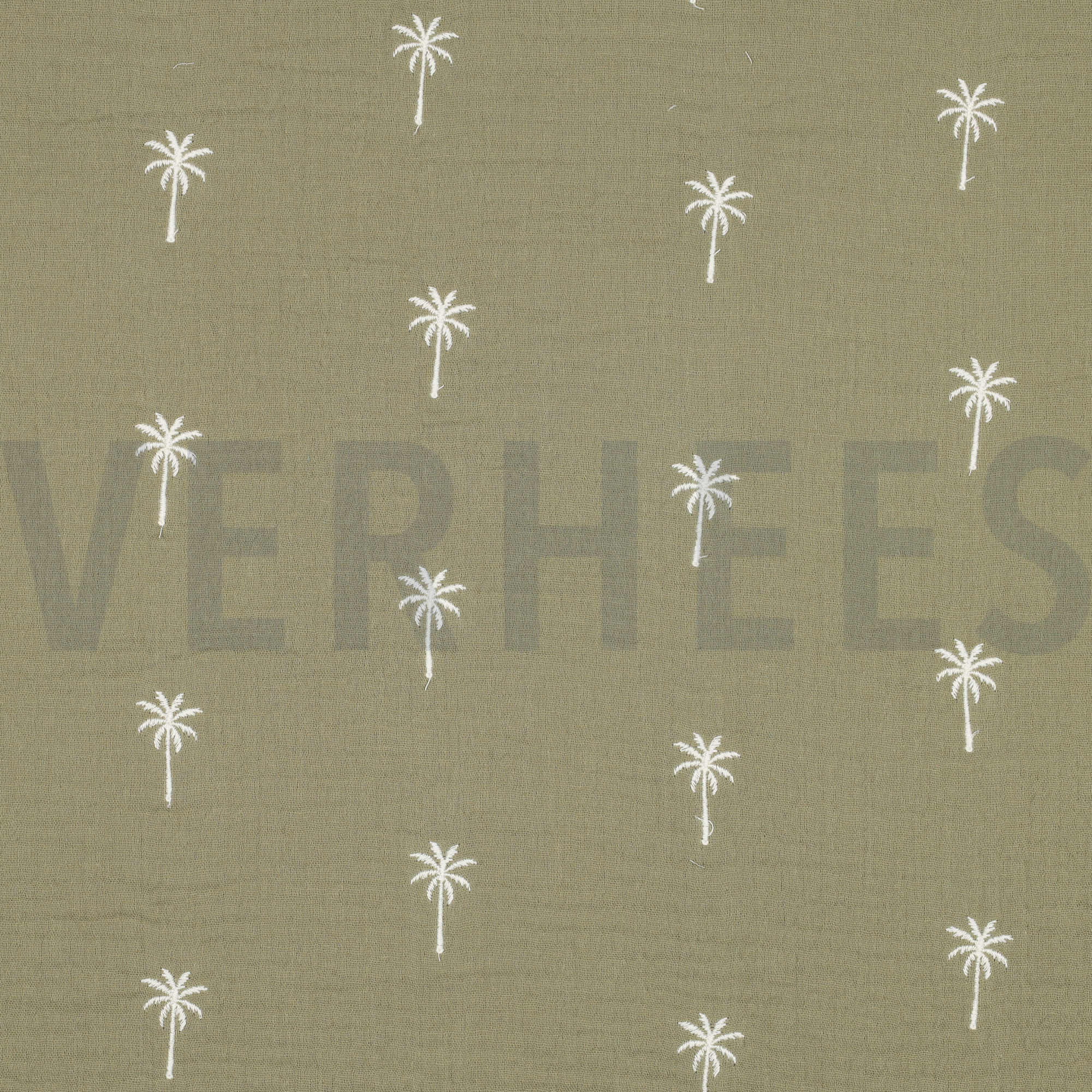 DOUBLE GAUZE EMBROIDERY PALM TREES MOSS GREEN (high resolution)