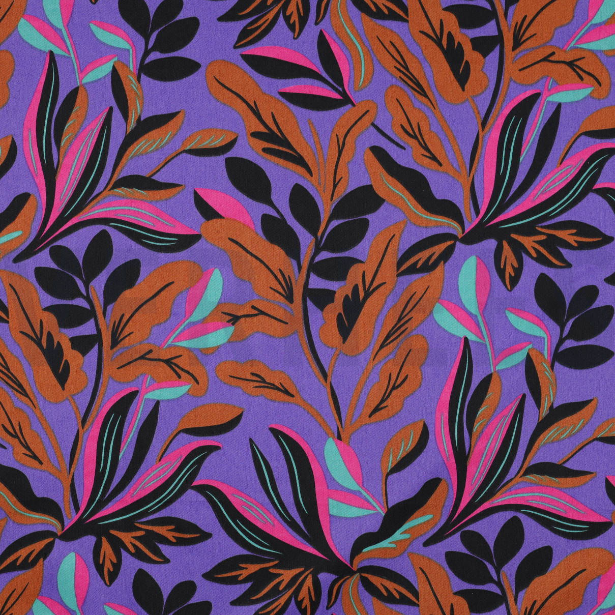 COTTON SATIN LUSH LEAVES NERIDA HANSEN PURPLE (high resolution)