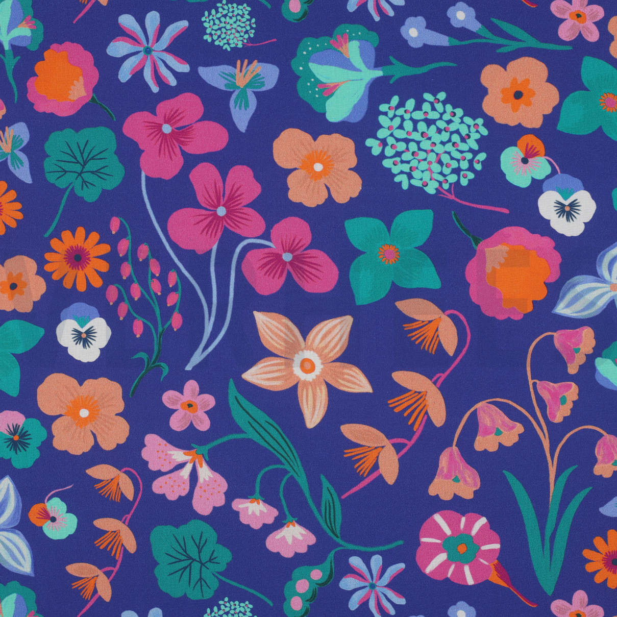 FINE POPLIN DIGITAL MEADOW FLOWER NERIDA HANSEN ROYAL BLUE (high resolution)