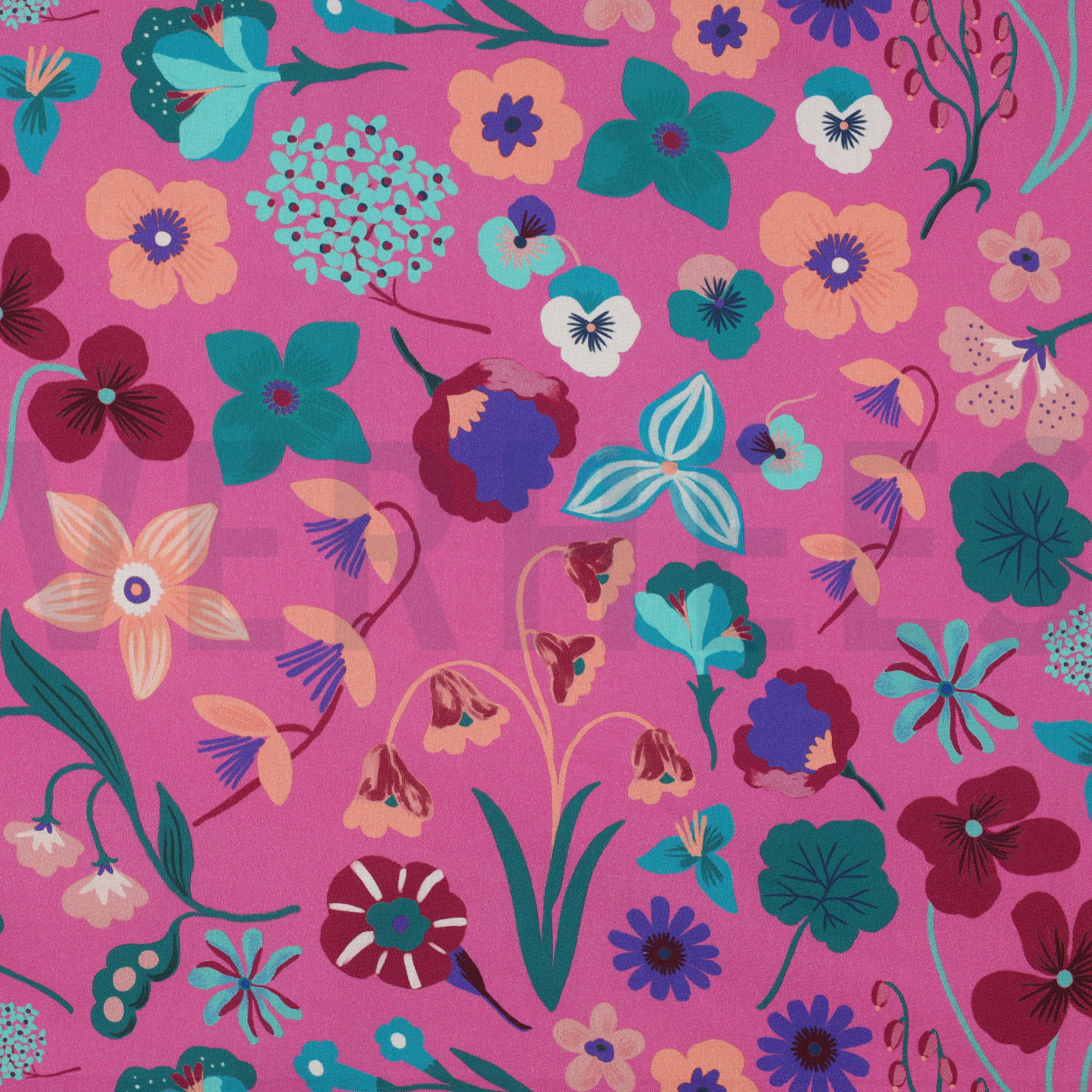 FINE POPLIN DIGITAL MEADOW FLOWER NERIDA HANSEN PINK (high resolution)