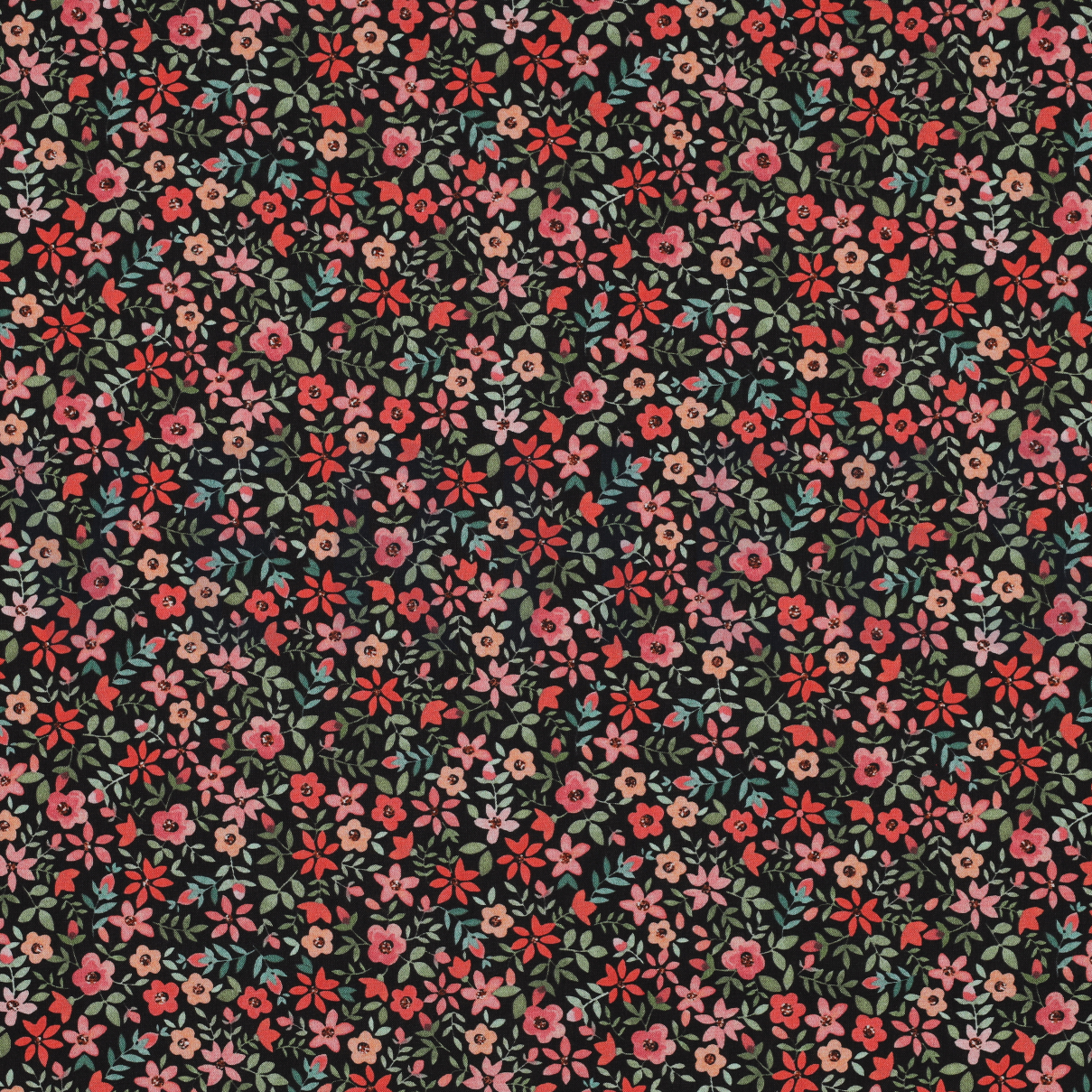 FINE POPLIN DIGITAL FLOWERS BLACK / RED (high resolution)