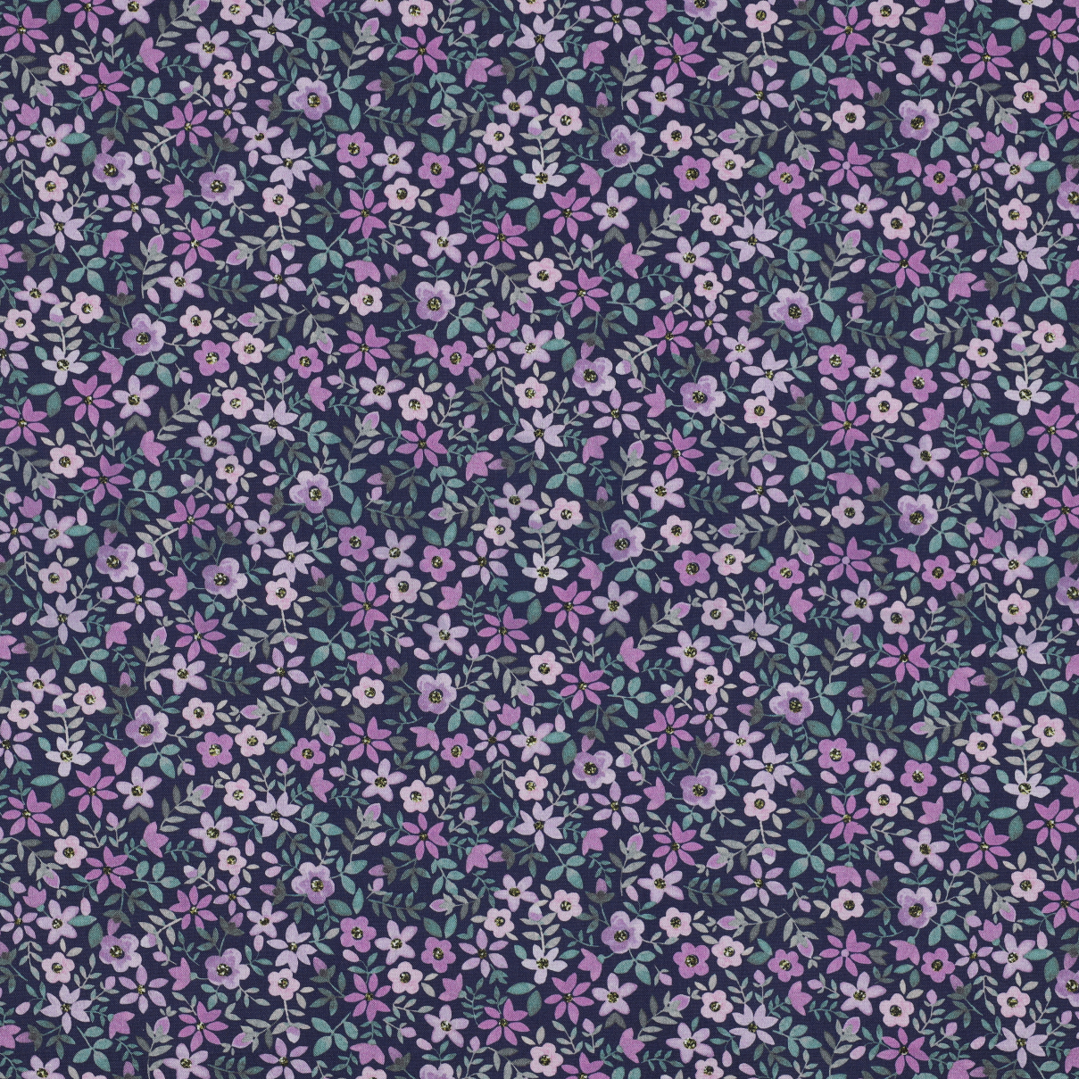 FINE POPLIN DIGITAL FLOWERS NAVY / PURPLE (high resolution)