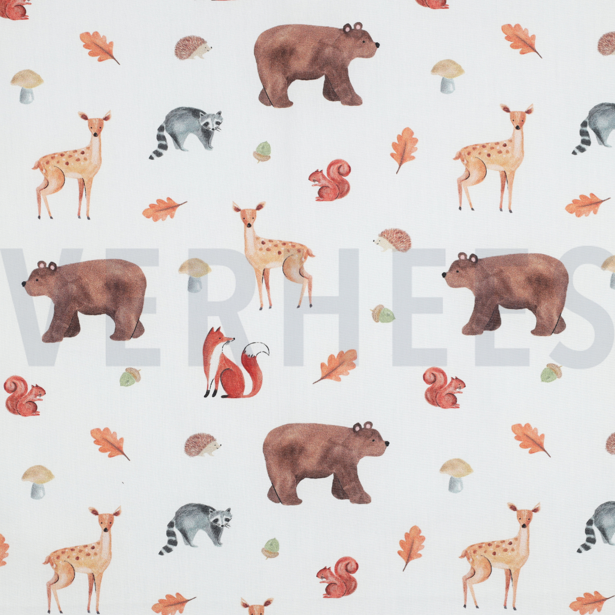 FINE POPLIN DIGITAL FOREST ANIMALS WHITE (high resolution)