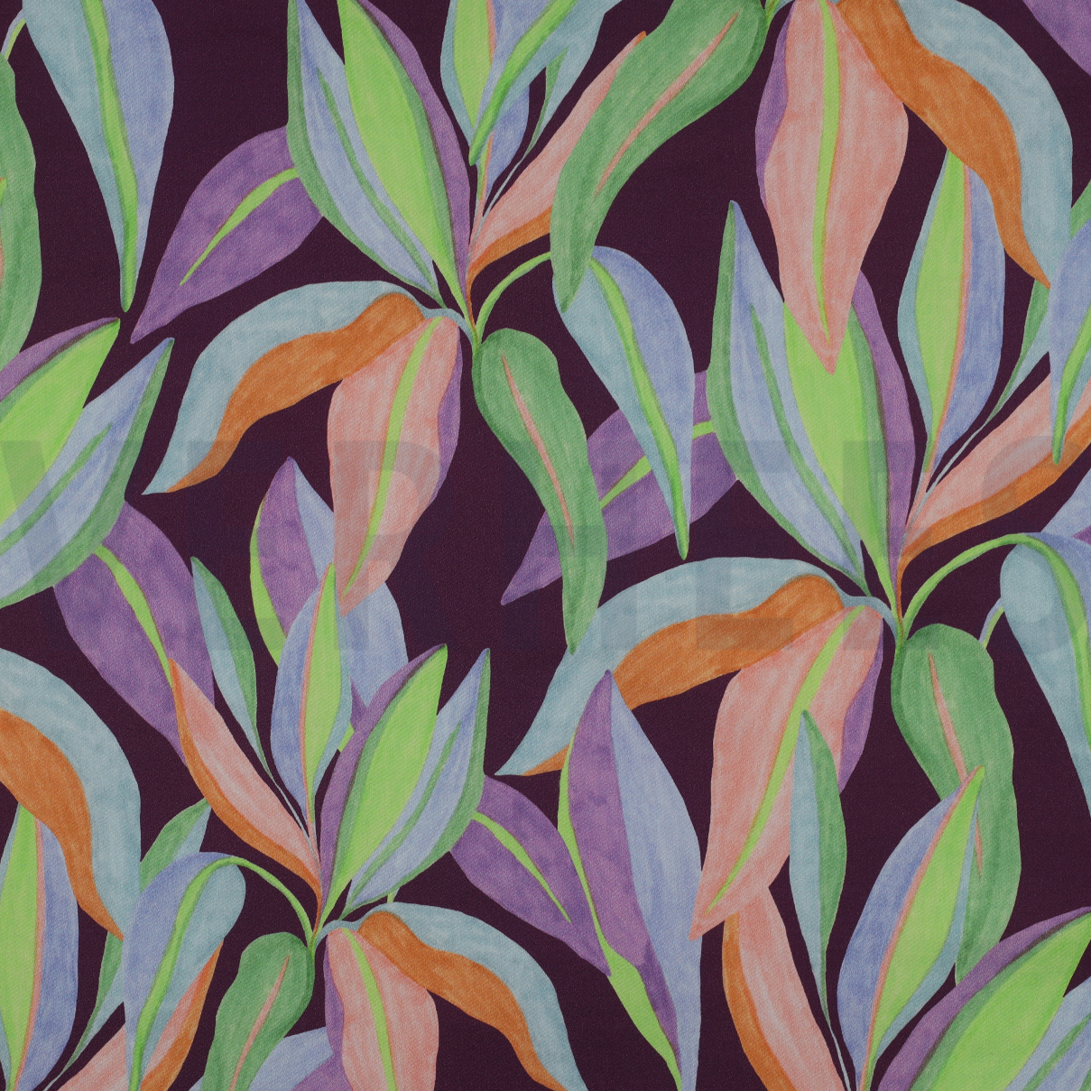 COTTON SATIN DIGITAL LEAVES DARK PURPLE (high resolution)