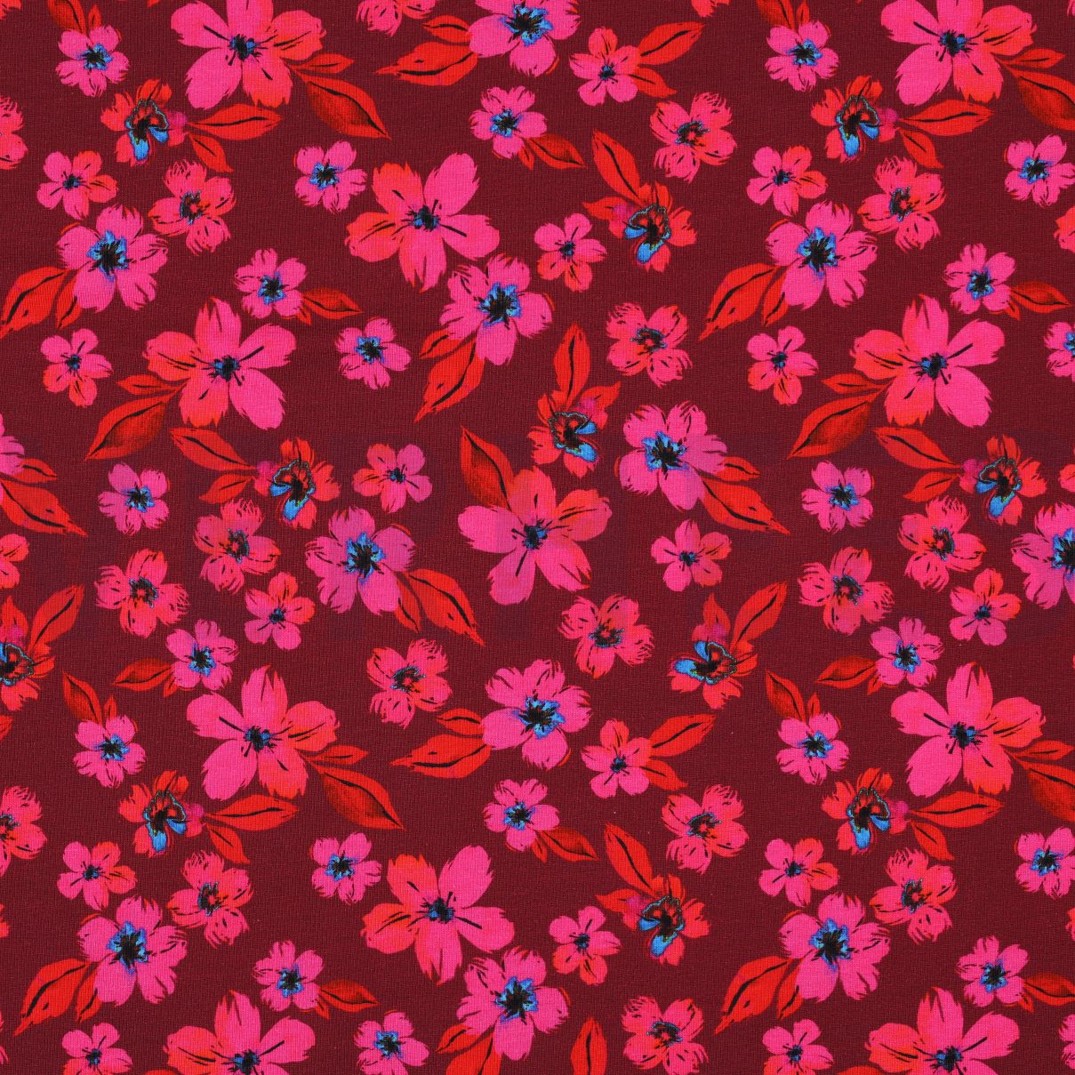 JERSEY DIGITAL FLOWERS PINK / RED (high resolution)