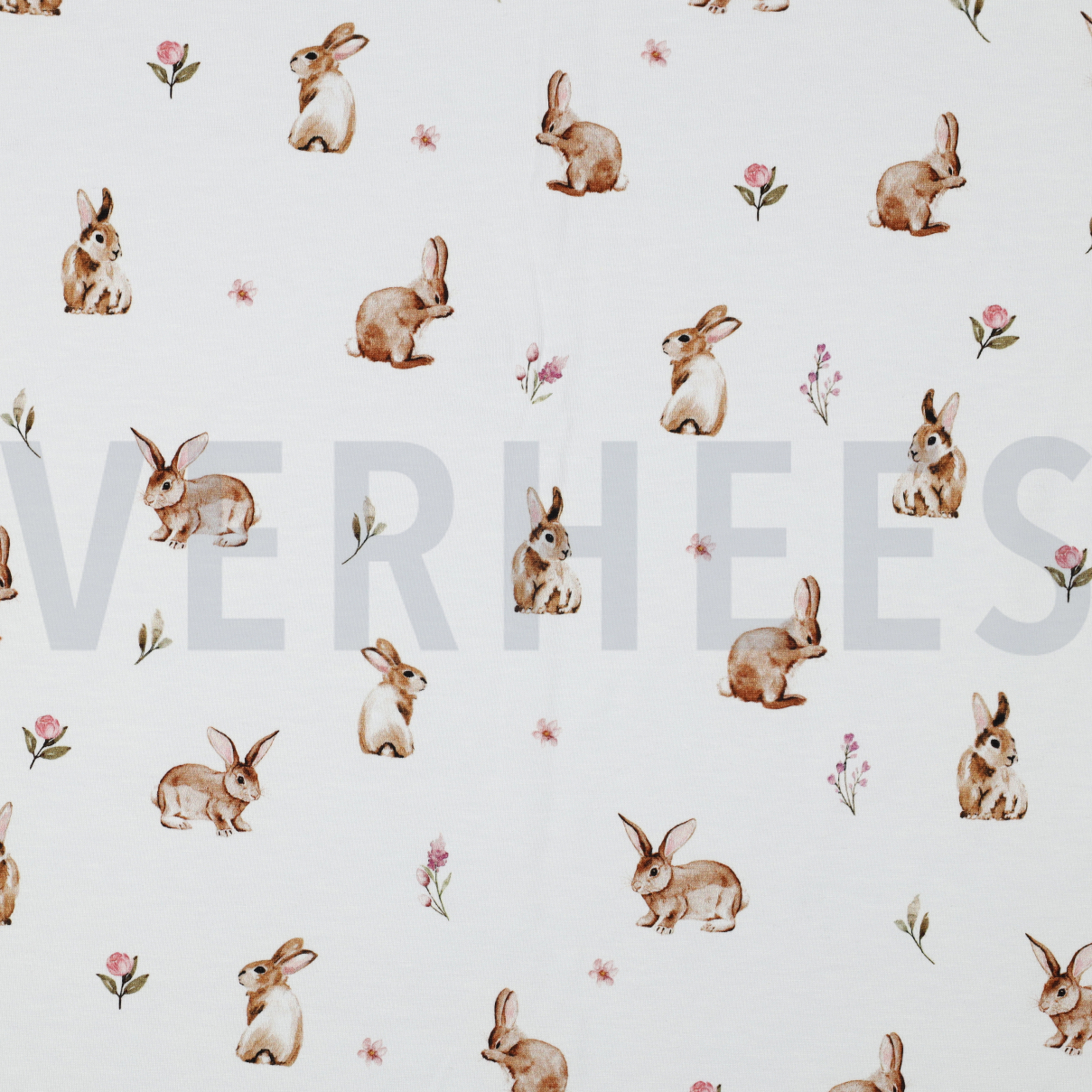 JERSEY DIGITAL RABBITS AND FLOWERS WHITE (high resolution)