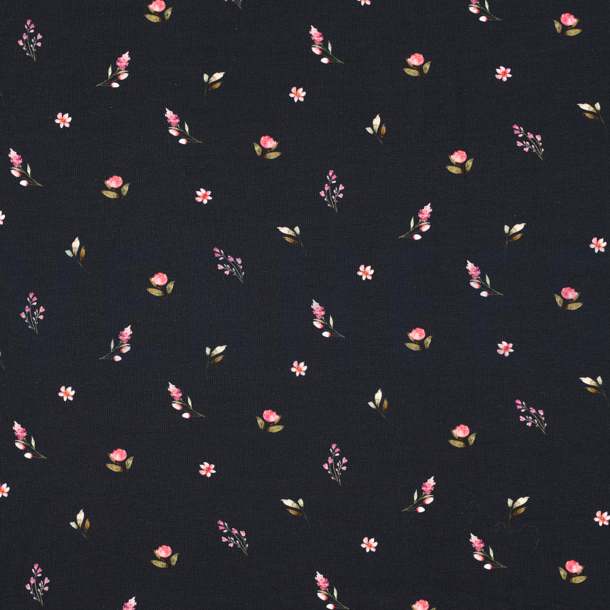 JERSEY DIGITAL RABBITS AND FLOWERS NAVY (high resolution)