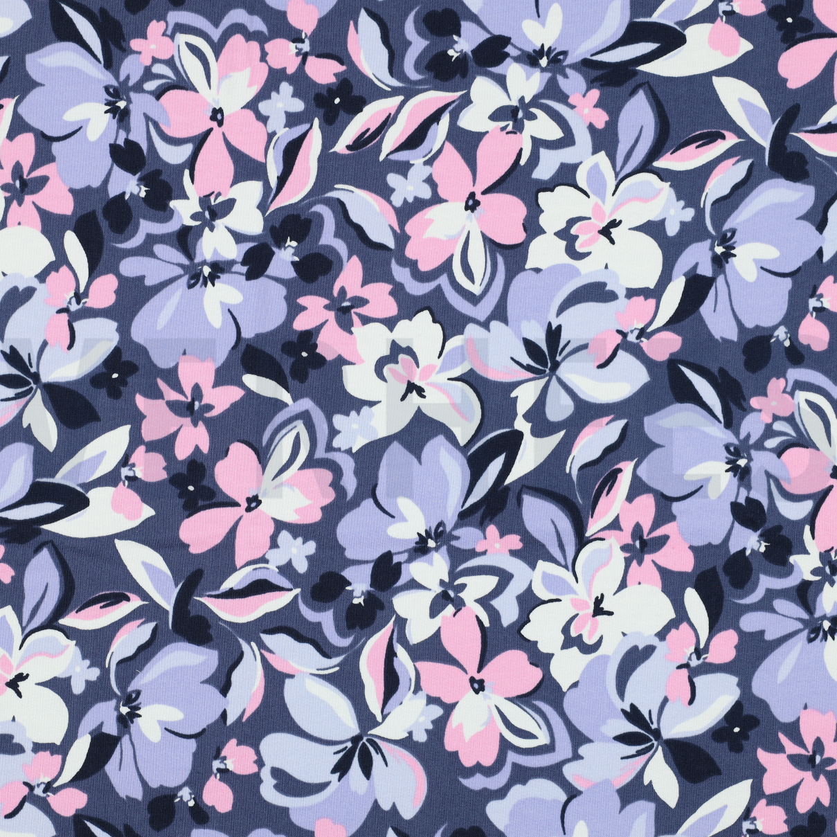 FRENCH TERRY FLOWERS BLUE / PINK (high resolution)