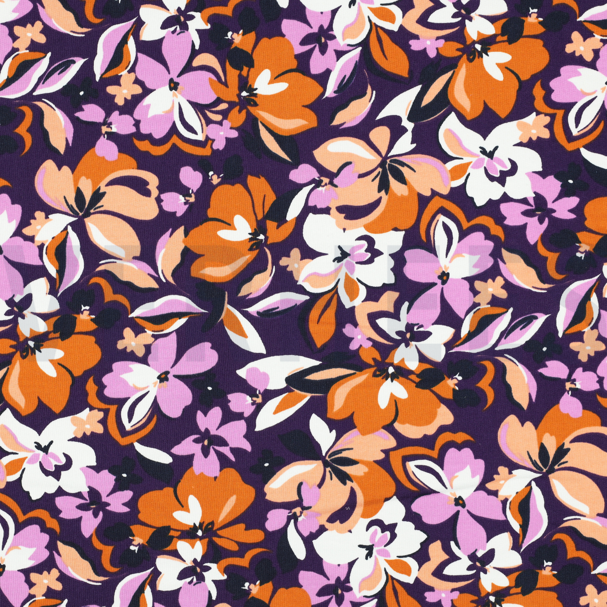 FRENCH TERRY FLOWERS PURPLE / OCHRE (high resolution)