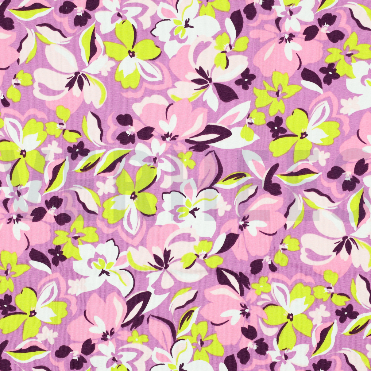 FRENCH TERRY FLOWERS PINK / LIME (high resolution)