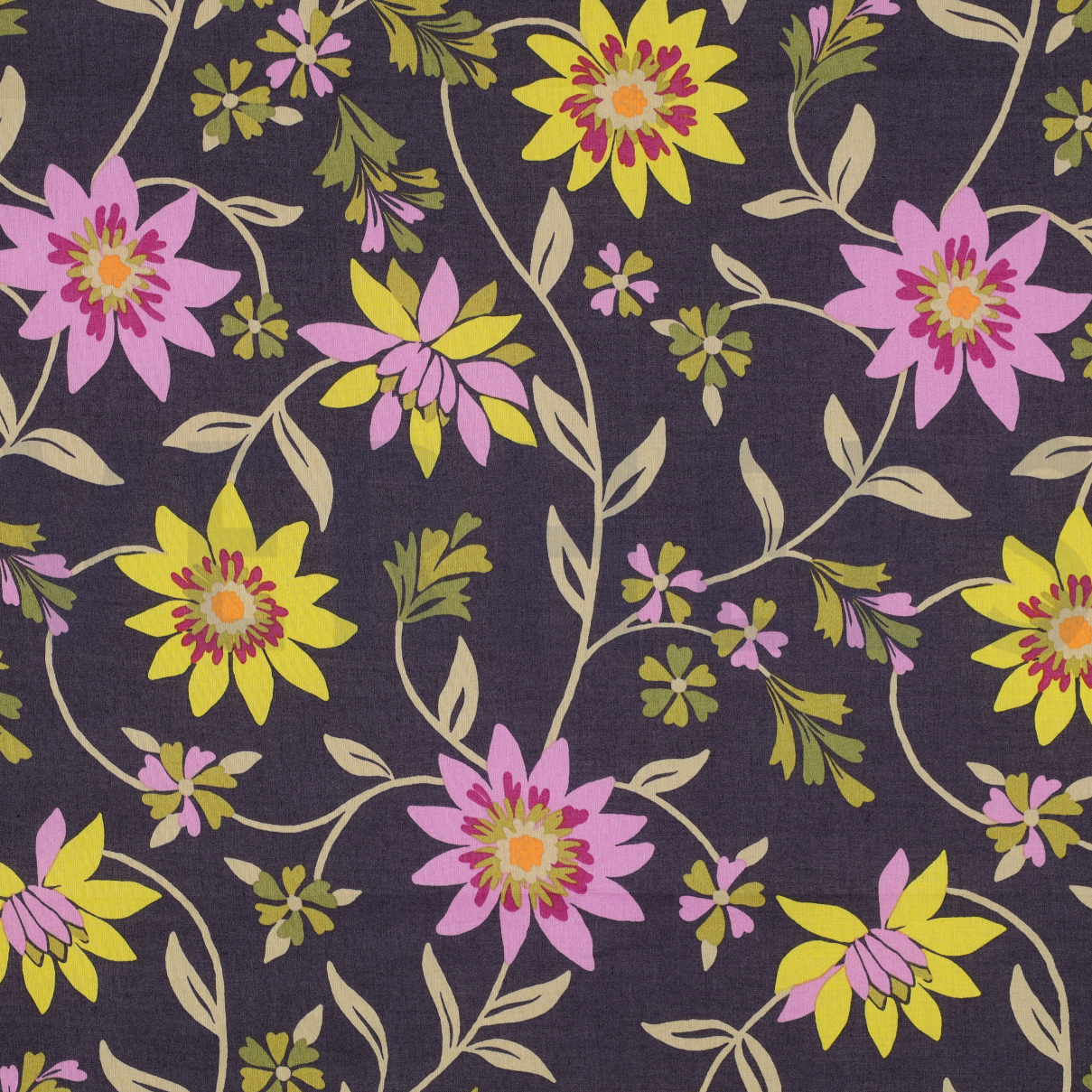 COTTON VOILE FLOWERS DARK PURPLE (high resolution)