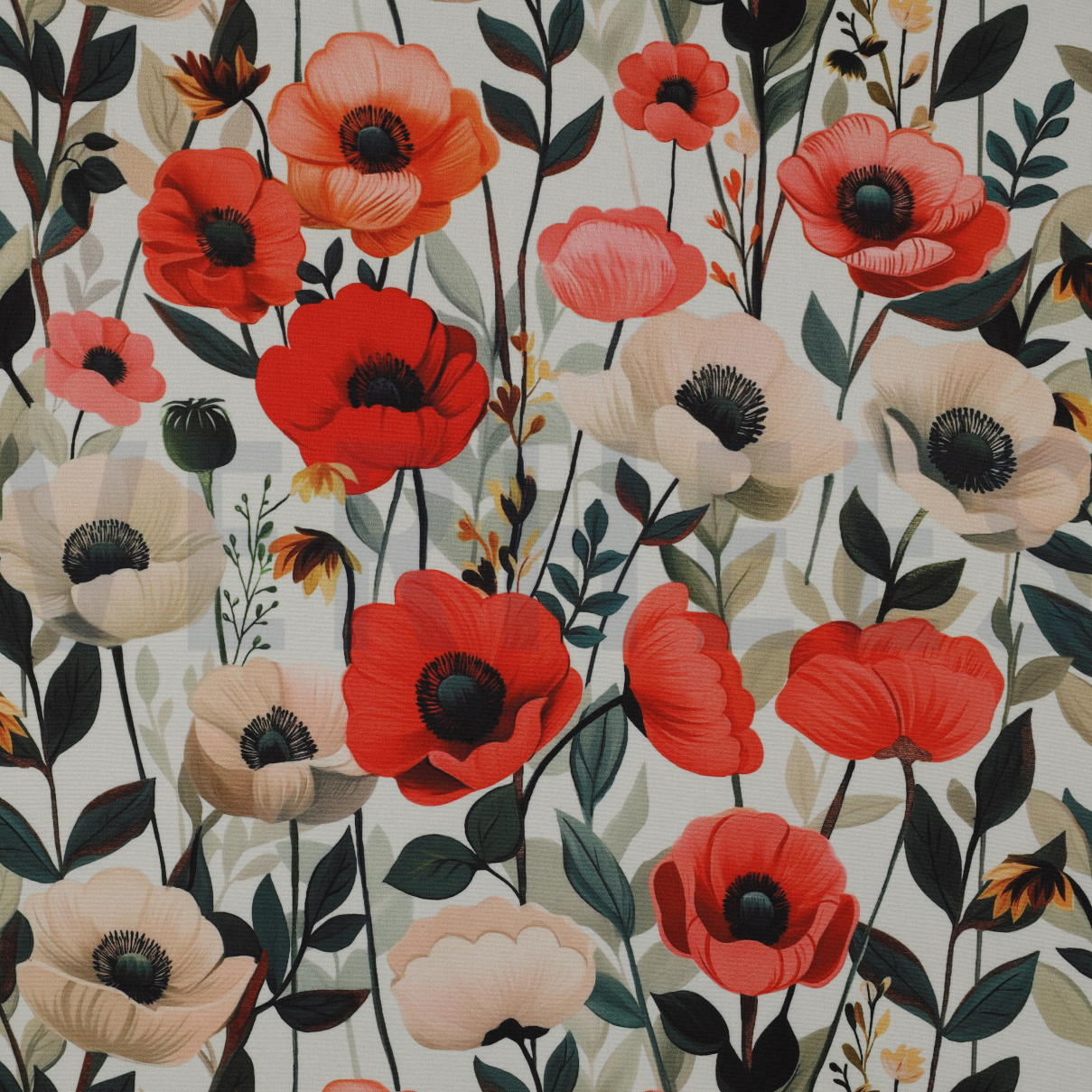 SOFTSHELL DIGITAL POPPIES OFF WHITE (high resolution)