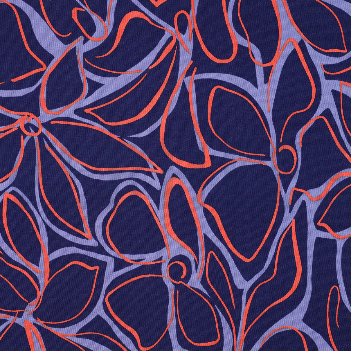 ROSELLA STRETCH ABSTRACT FLOWERS NAVY (high resolution)