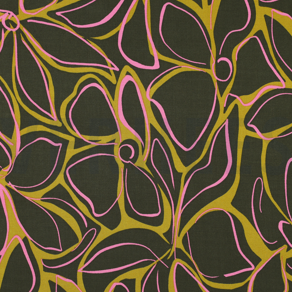 ROSELLA STRETCH ABSTRACT FLOWERS DARK GREEN (high resolution)