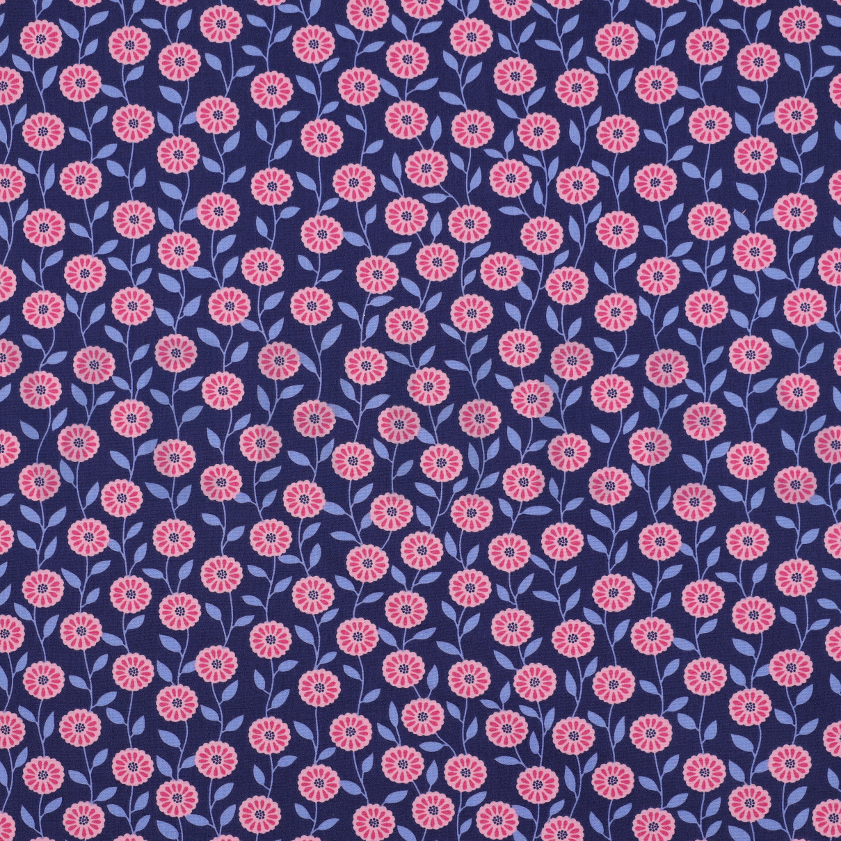 FINE POPLIN FLOWERS & CHECKS NAVY (high resolution)