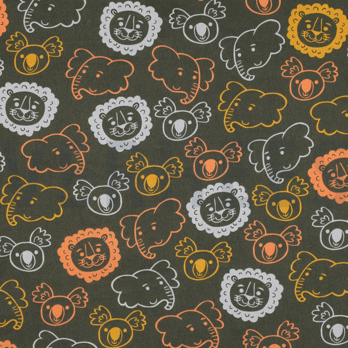 FINE POPLIN SAFARI ANIMALS DARK GREEN (high resolution)