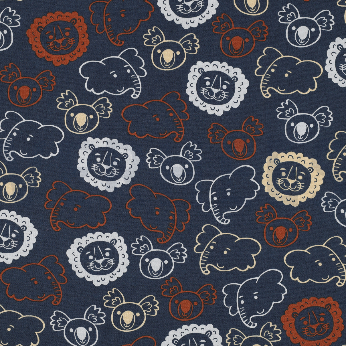 FINE POPLIN SAFARI ANIMALS NAVY (high resolution)