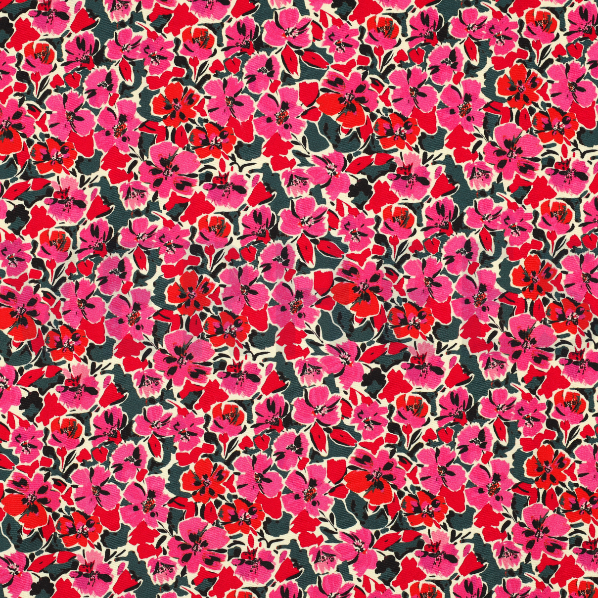 ROSELLA STRETCH DIGITAL FLOWERS LIGHT PINK / PETROL (high resolution)