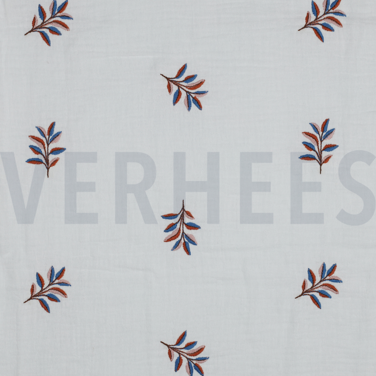 DOUBLE GAUZE EMBROIDERY LEAVES WHITE (high resolution)