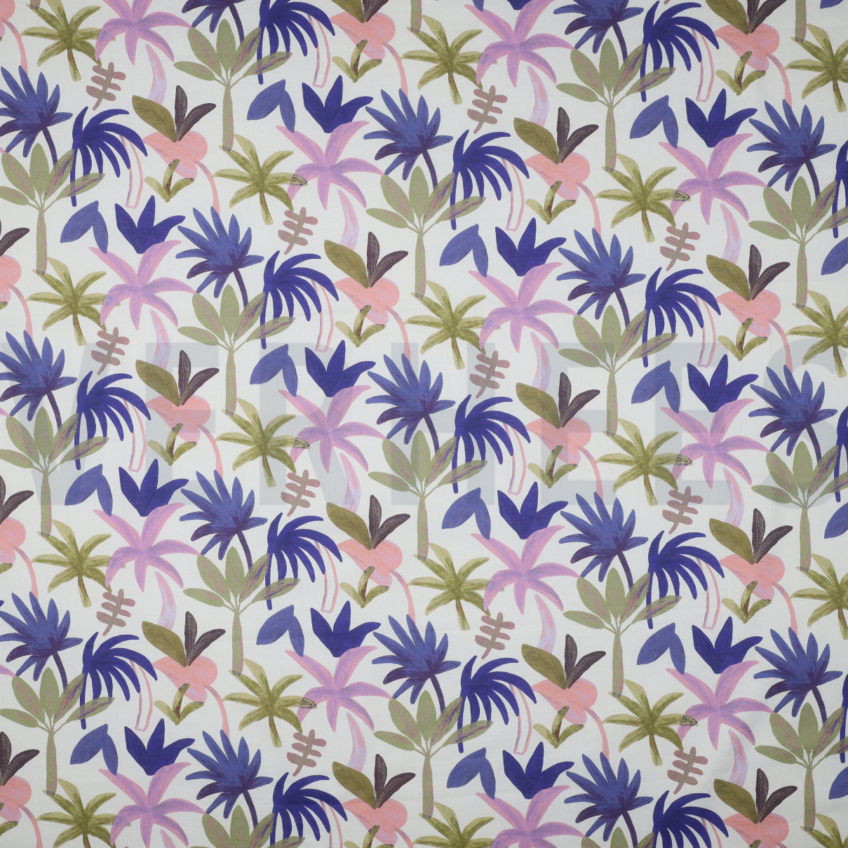 COTTON VOILE DIGITAL PALM HAVEN COBALT / MAGENTA (high resolution)