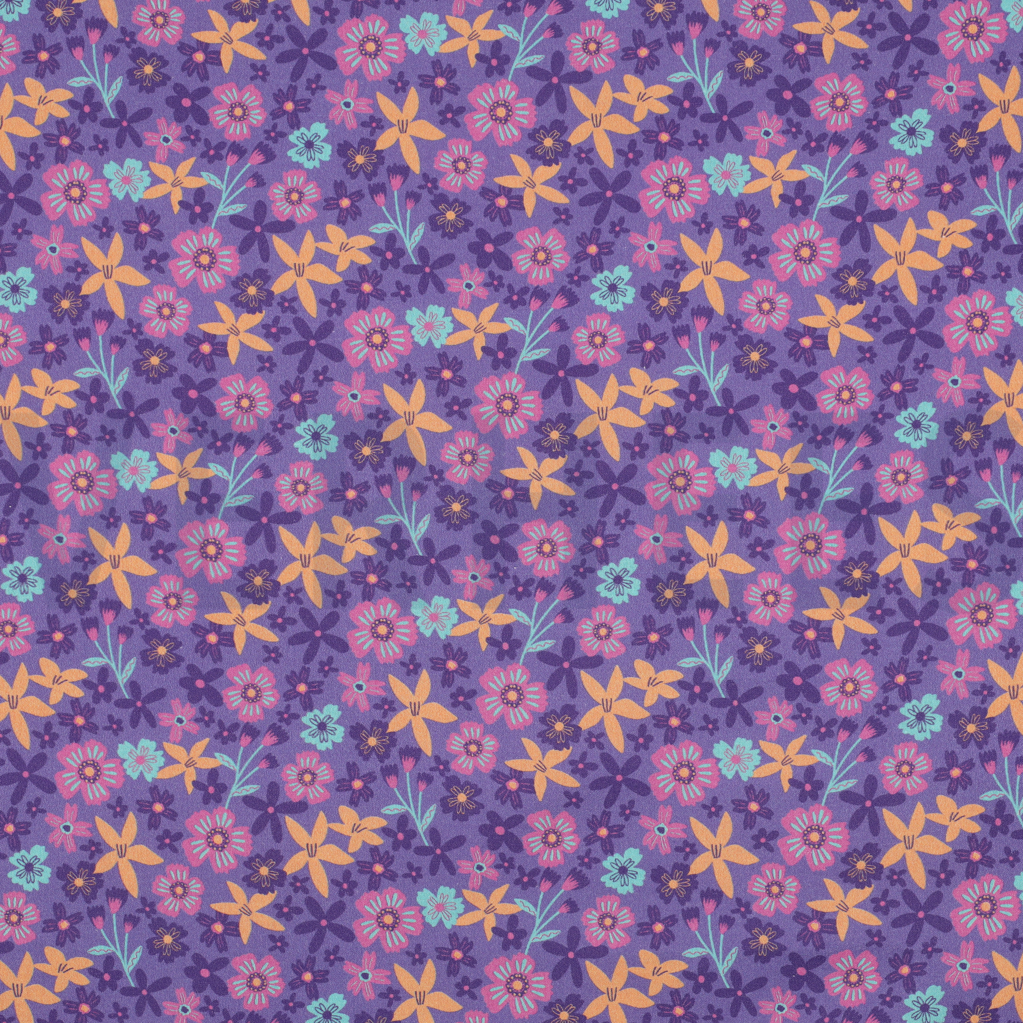 FINE POPLIN FLOWERS AND UNICORNS LAVENDER (high resolution)