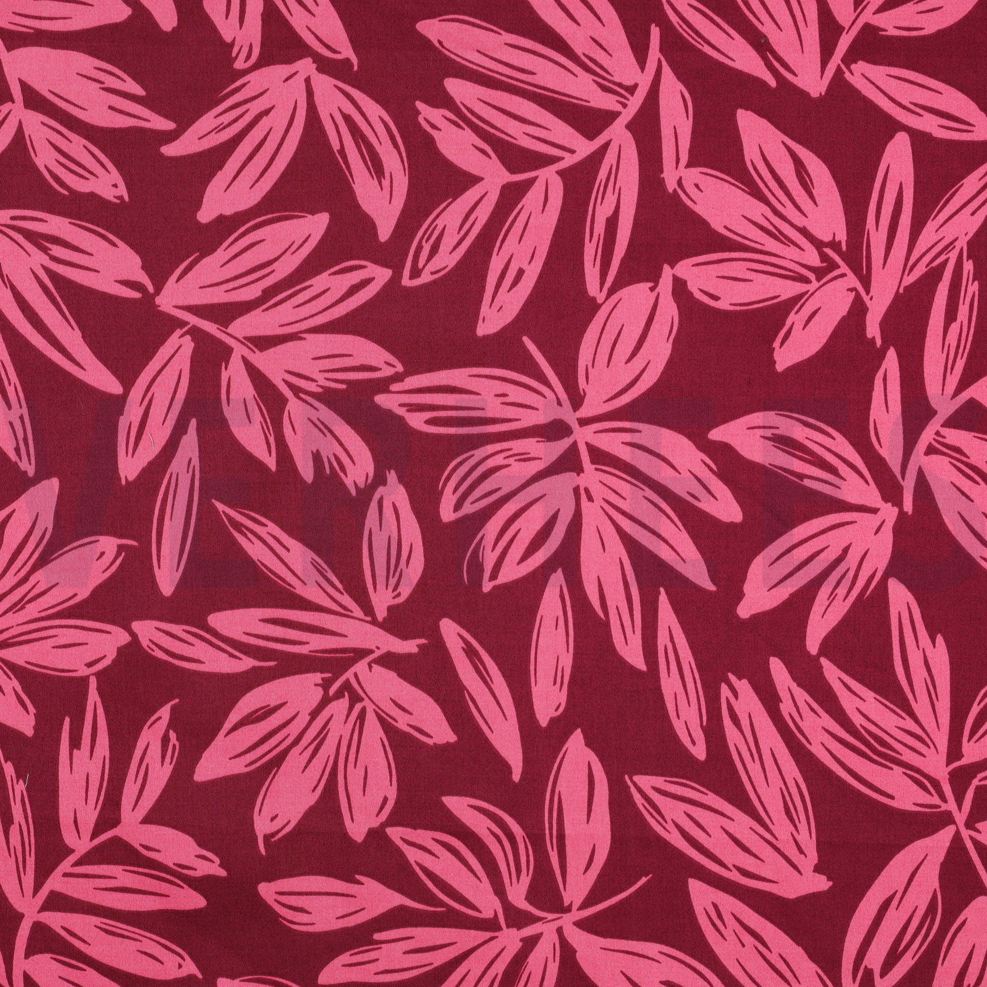 COTTON SATIN LEAVES BORDEAUX (high resolution)