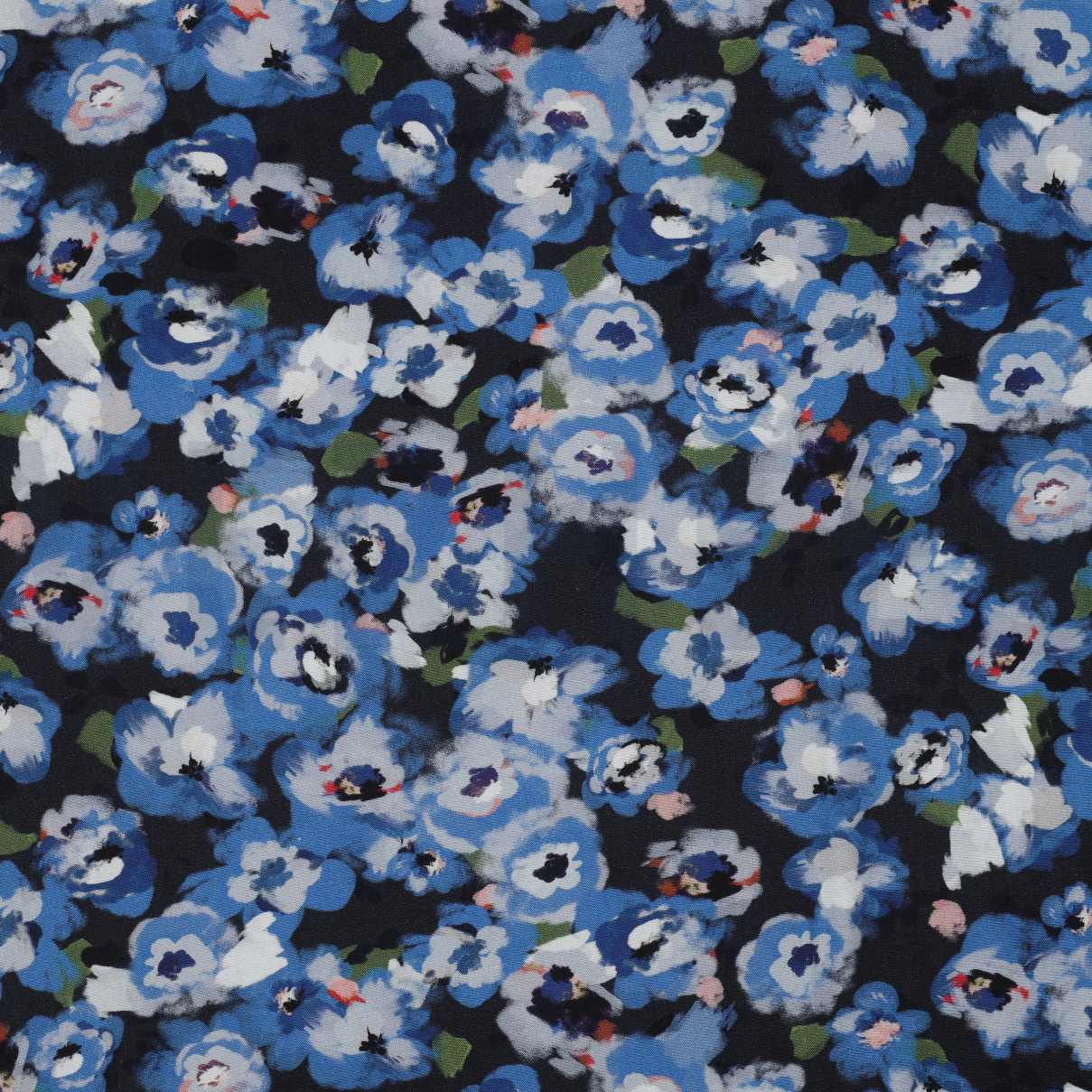 VISCOSE POPLIN STRETCH DIGITAL FLOWERS NAVY (high resolution)