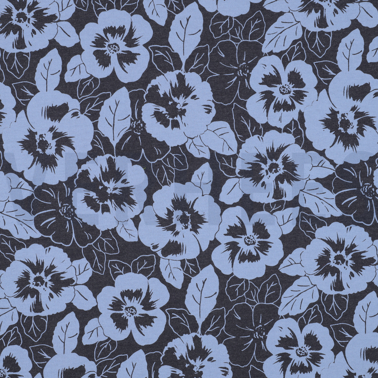 JERSEY MELANGE FLOWERS INDIGO MELANGE (high resolution)