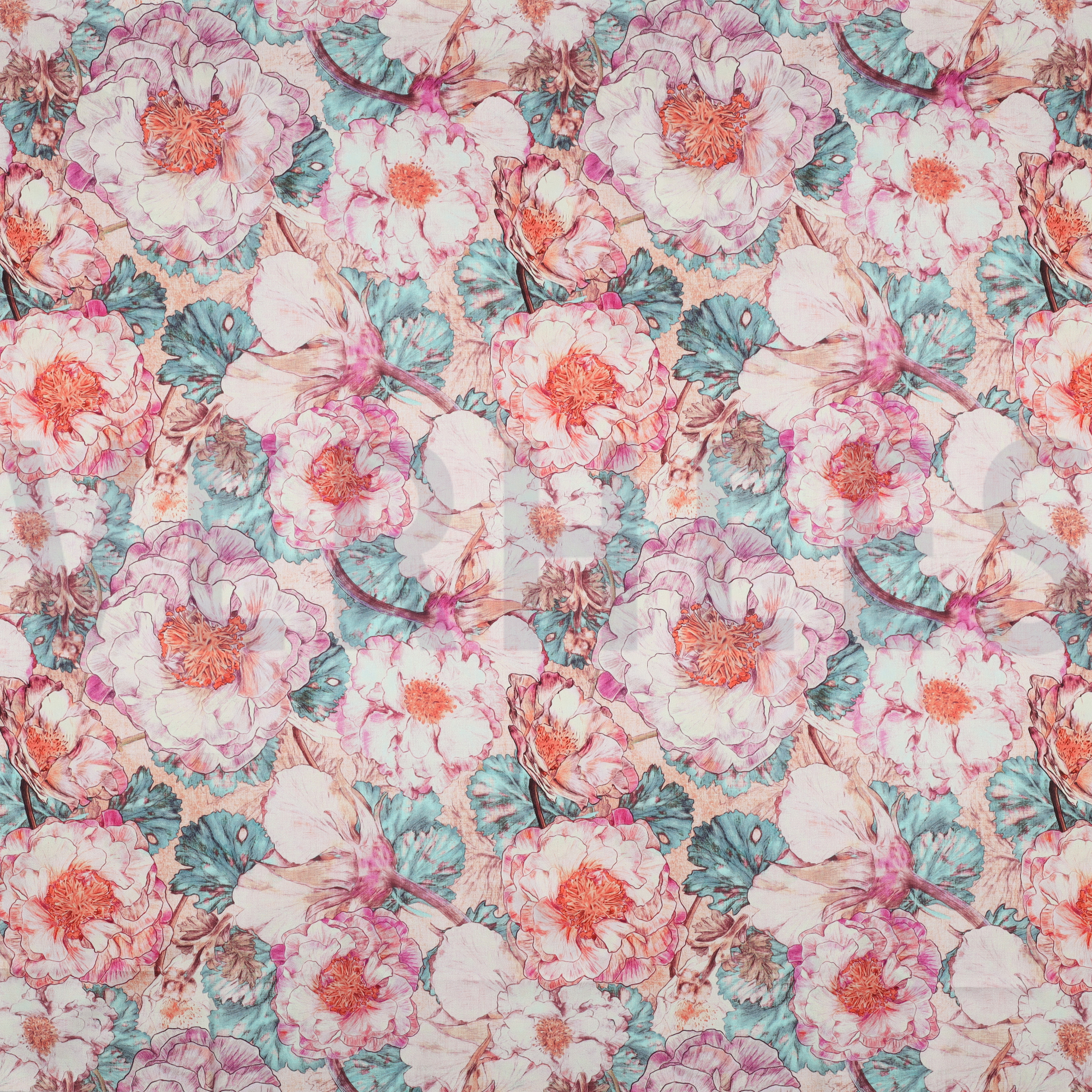 COTTON SATIN DIGITAL JAPANESE ANAMONE NERIDA HANSEN CORAL (high resolution)