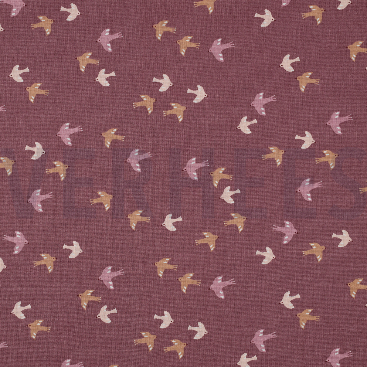 POPLIN GOTS BIRDS AND BUTTERFLIES WINE RED (high resolution)