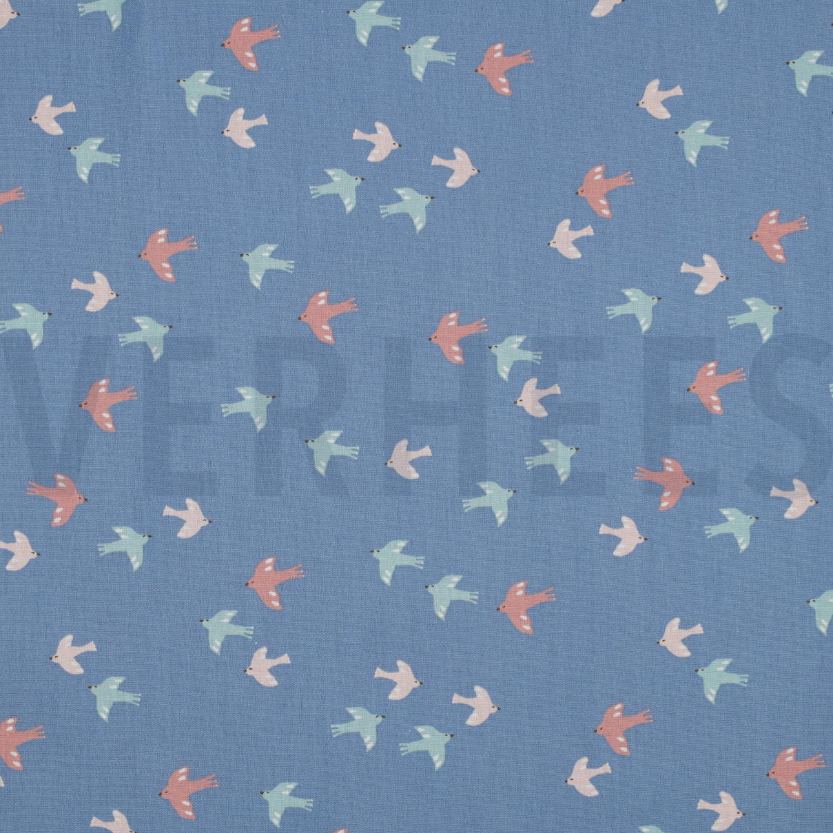 POPLIN GOTS BIRDS AND BUTTERFLIES BLUE (high resolution)