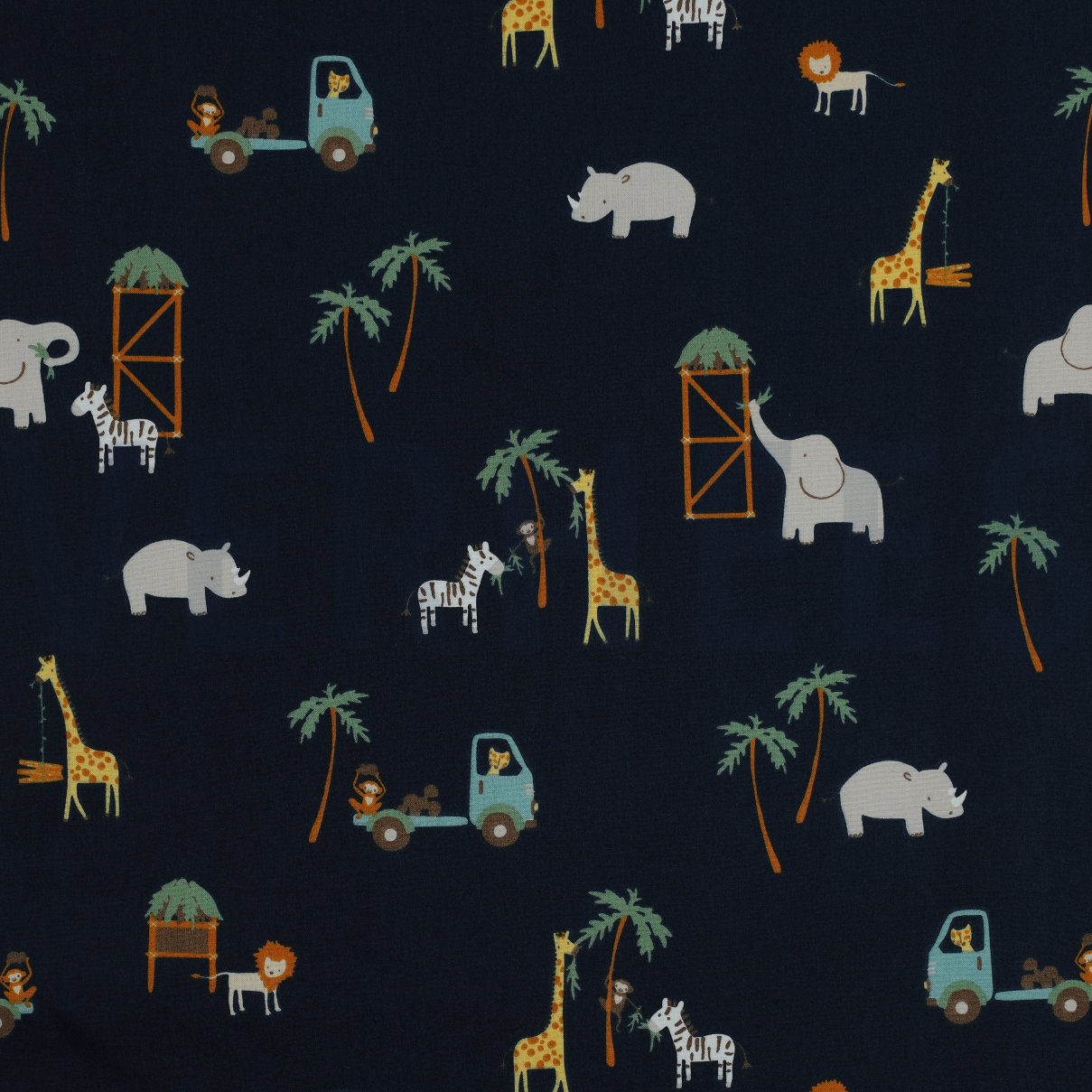 FINE POPLIN SAFARI ANIMALS NAVY (high resolution)