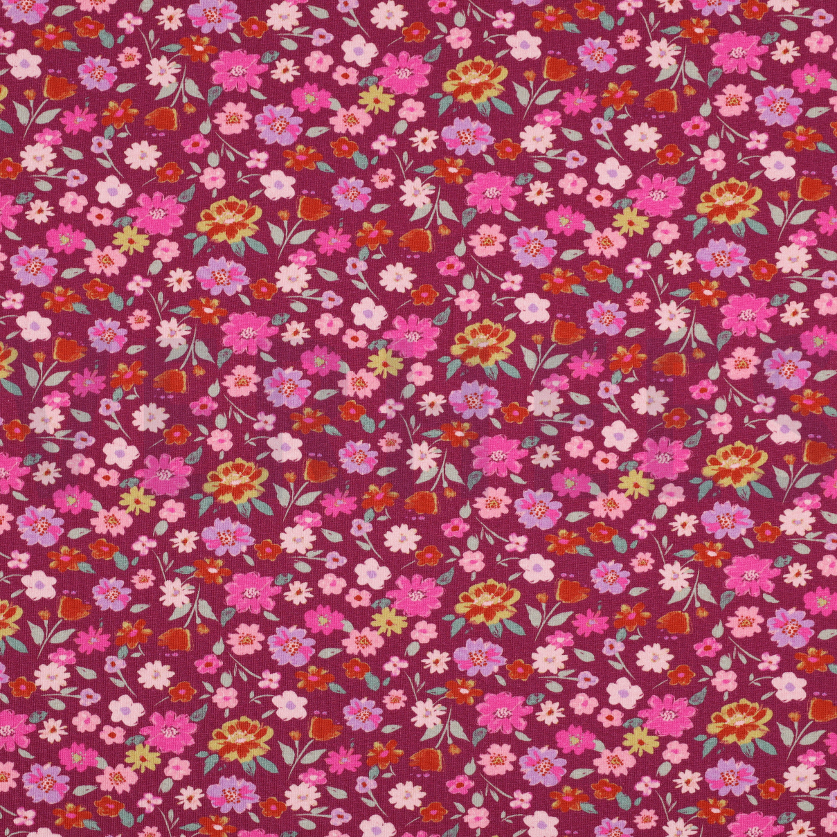 JERSEY GOTS DIGITAL FLOWERS CERISE (high resolution)