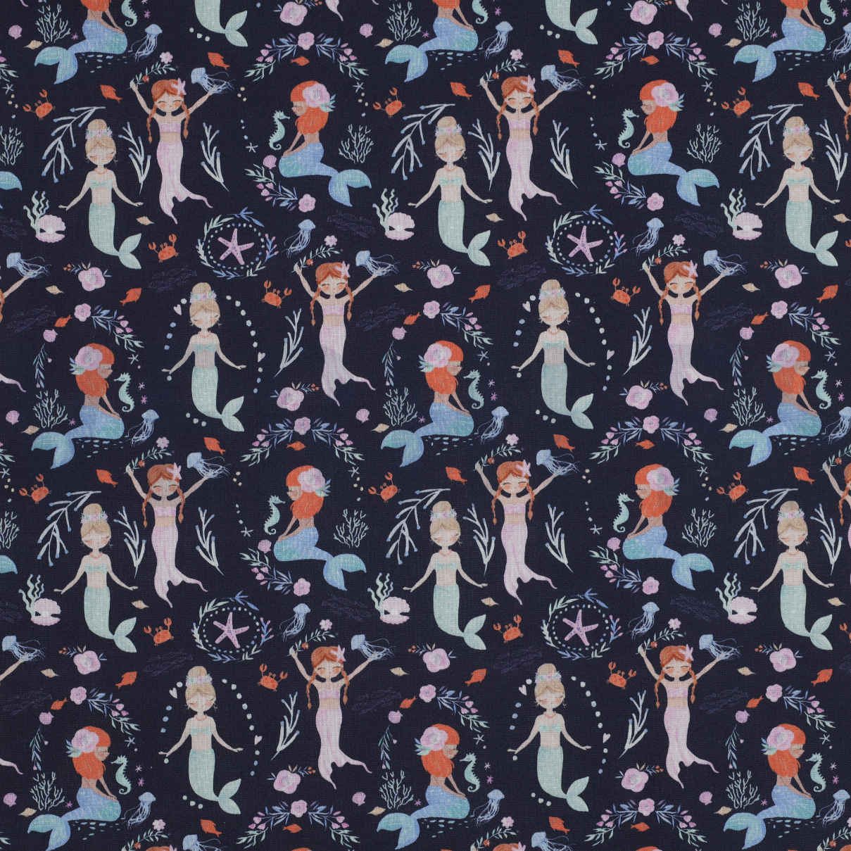 POPLIN DIGITAL MERMAIDS NAVY (high resolution)