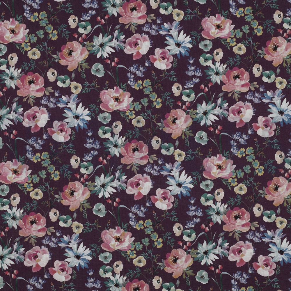 POPLIN DIGITAL FLOWERS DARK PURPLE (high resolution)