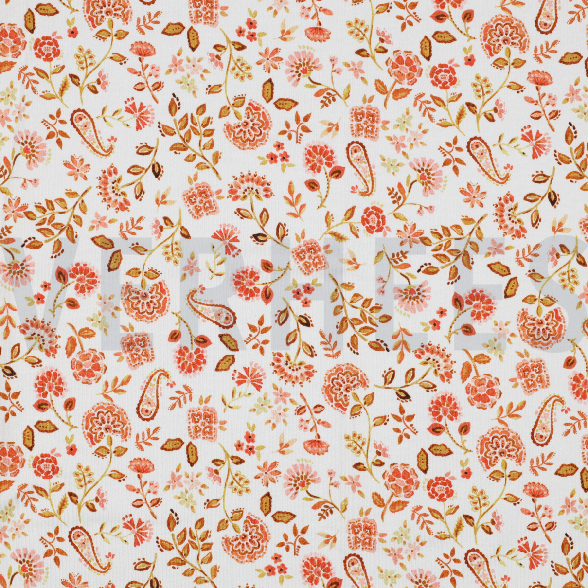 JERSEY DIGITAL PAISLEY FLOWERS WHITE PEACH (high resolution)