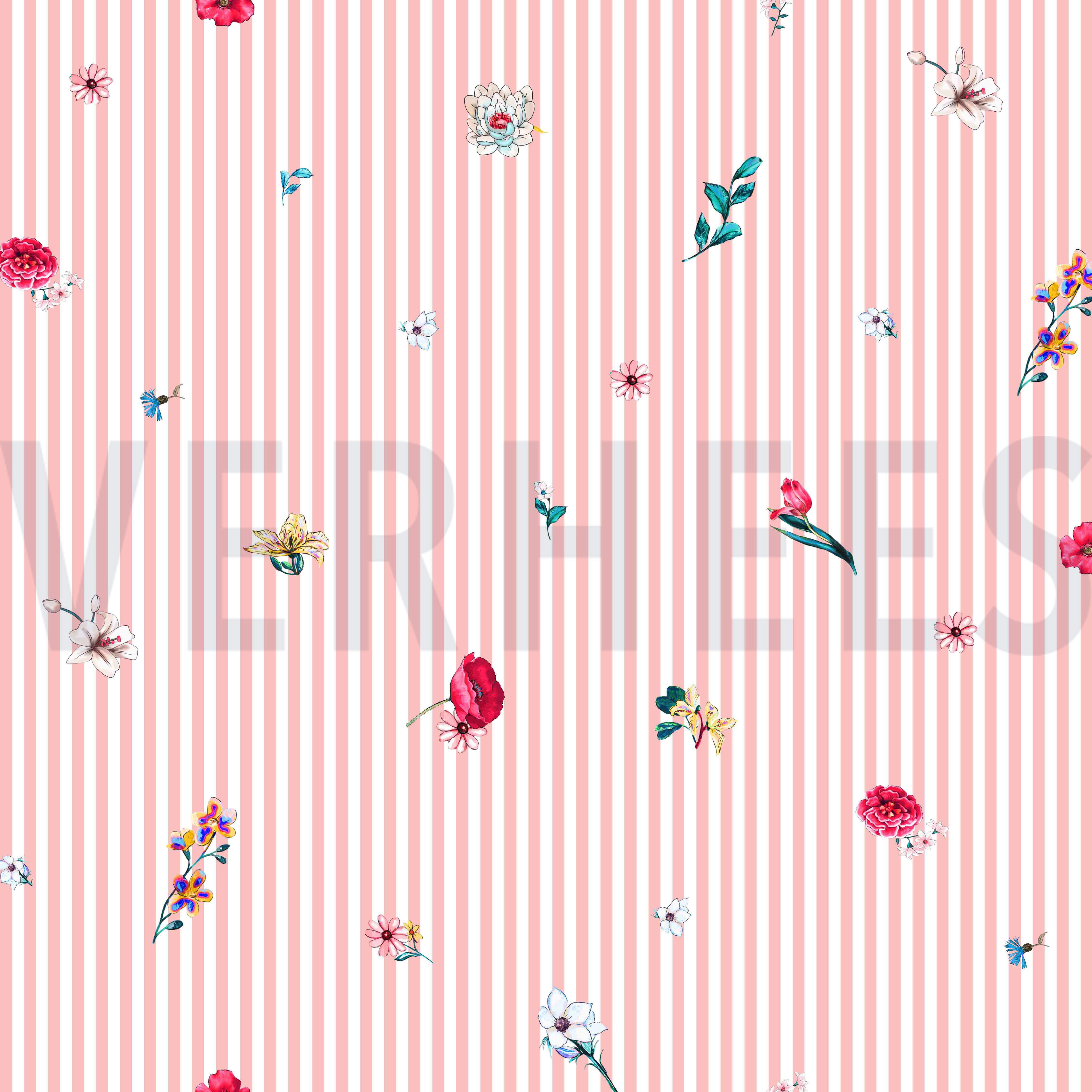 POPLIN DIGITAL FLOWERS WITH STRIPES ROSE (high resolution)