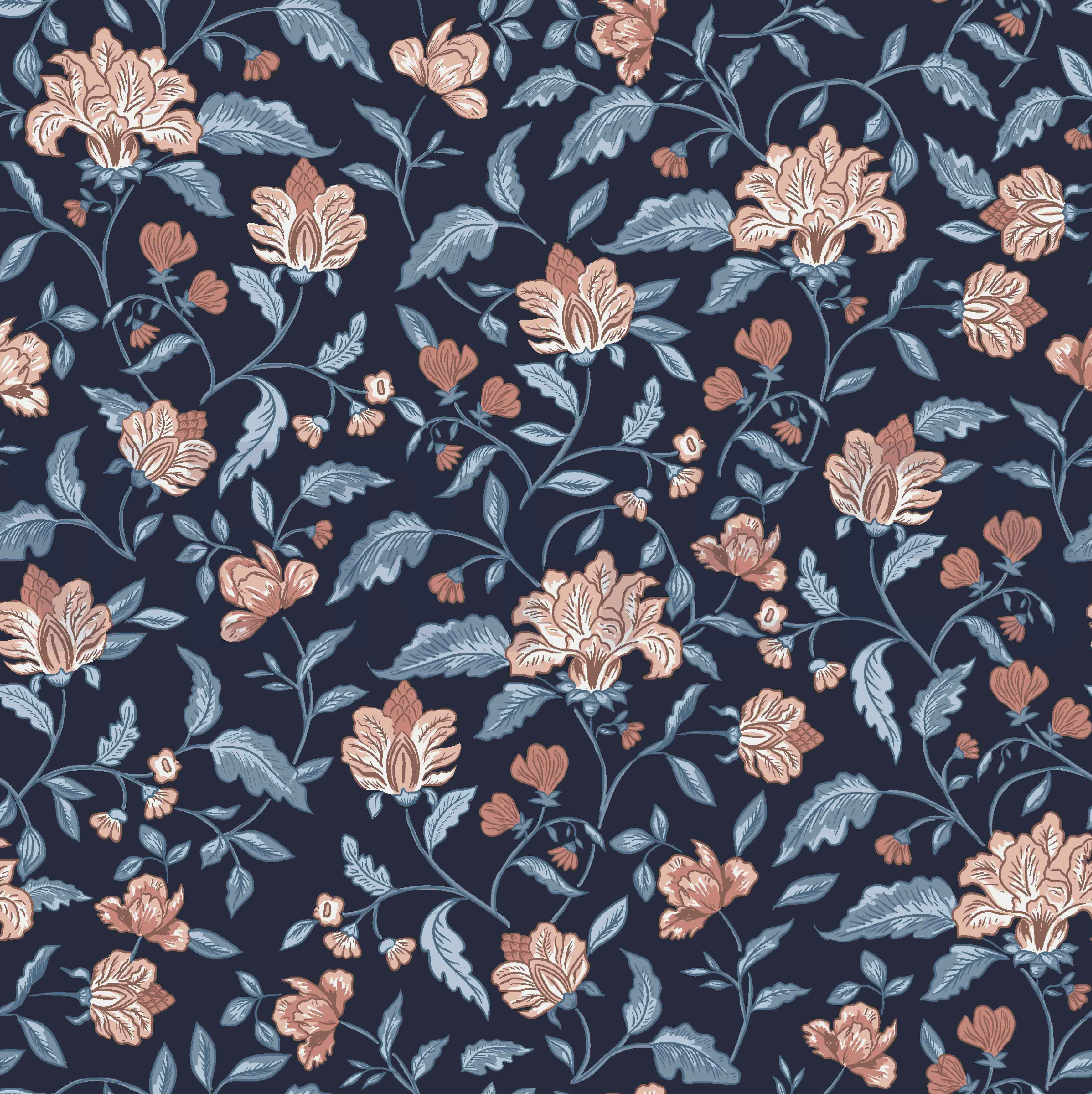 BAMBOO COTTON JERSEY FLOWERS NAVY (high resolution)