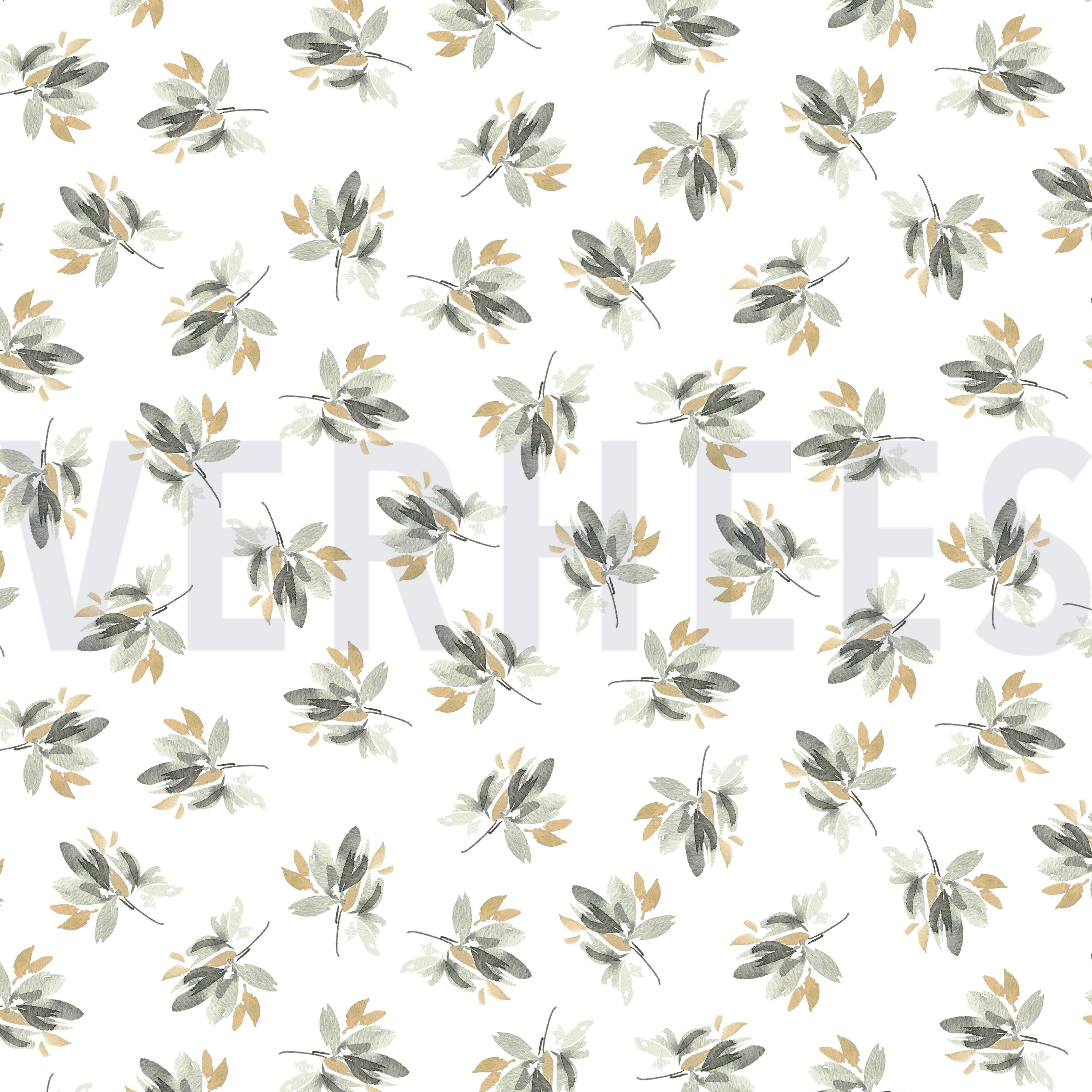 JERSEY DIGITAL FLOWERS AND LEAVES WHITE/GREEN (high resolution)