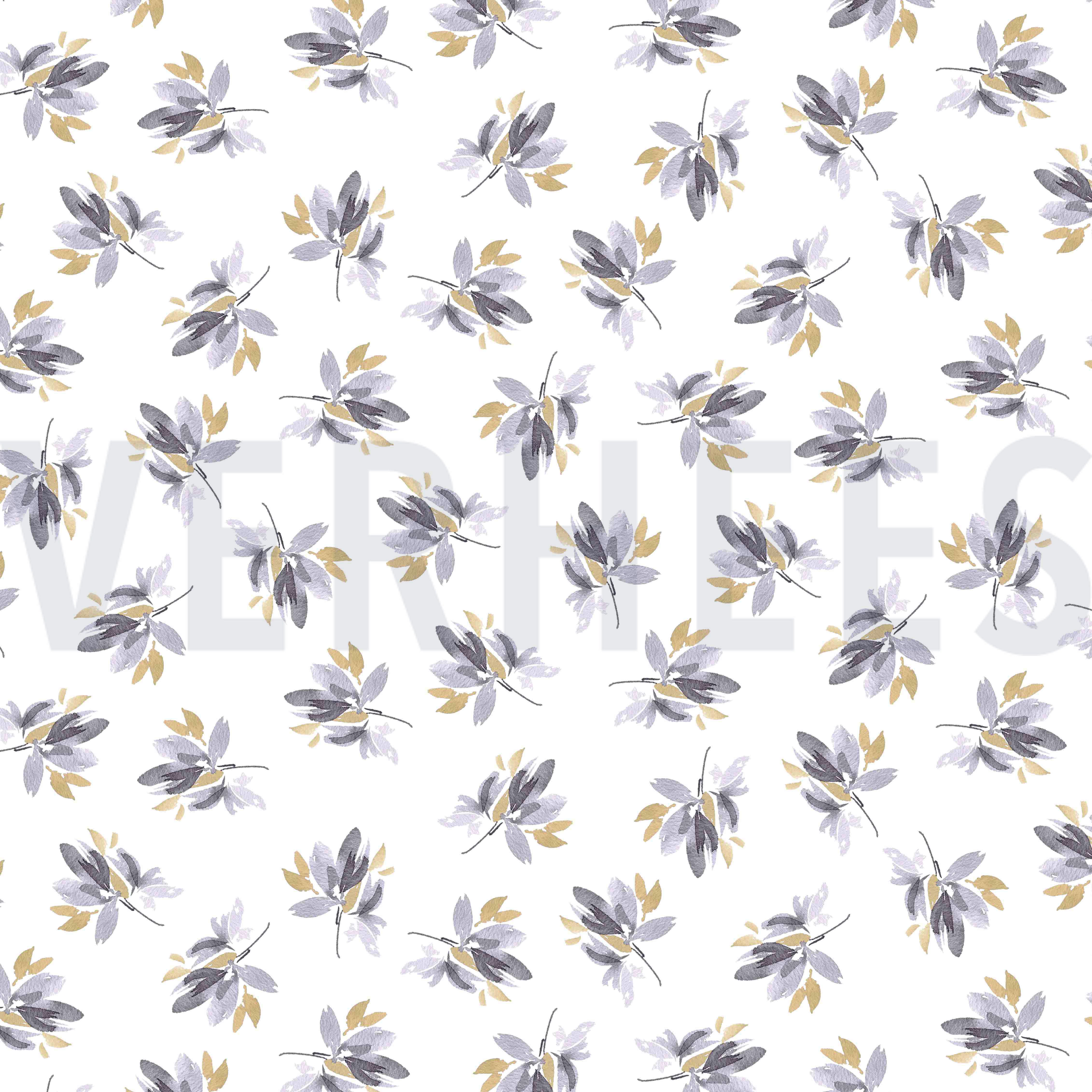 JERSEY DIGITAL FLOWERS AND LEAVES WHITE/ LAVENDER (high resolution)